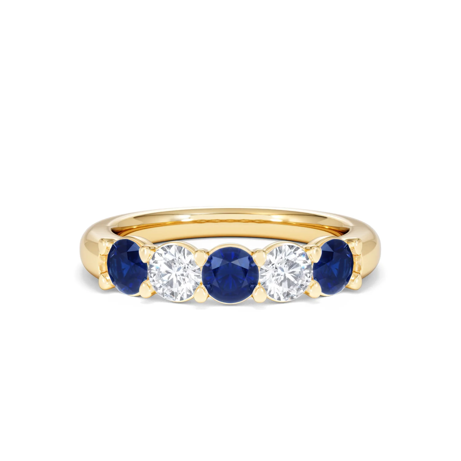 Solene 0.75ct Round Cut Lab Sapphire and Lab Diamond Half Eternity Ring in 18K Yellow Gold - Image 9
