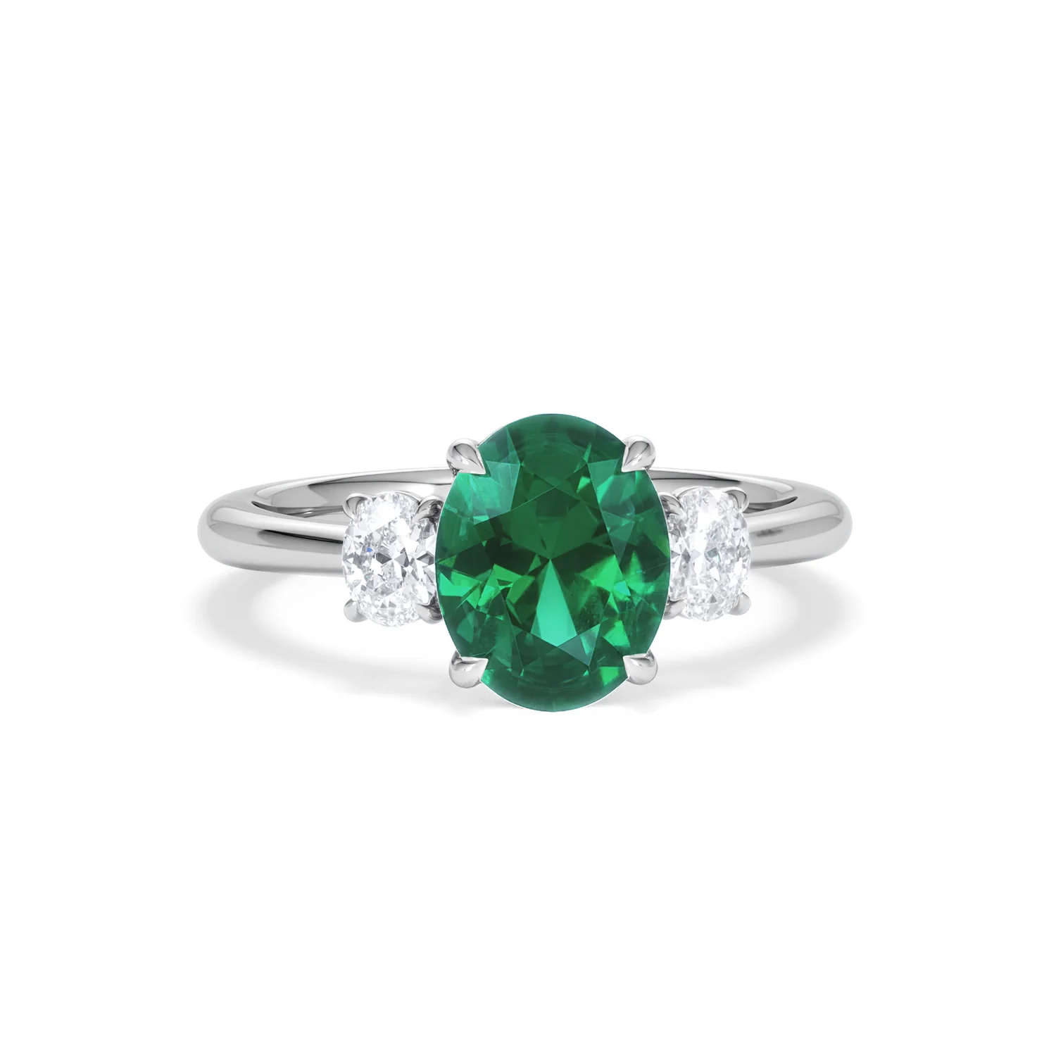 Solene 2.00ct Oval Cut Lab Emerald and Lab Diamond 3 Stone Engagement Ring in 18K White Gold - Image 10