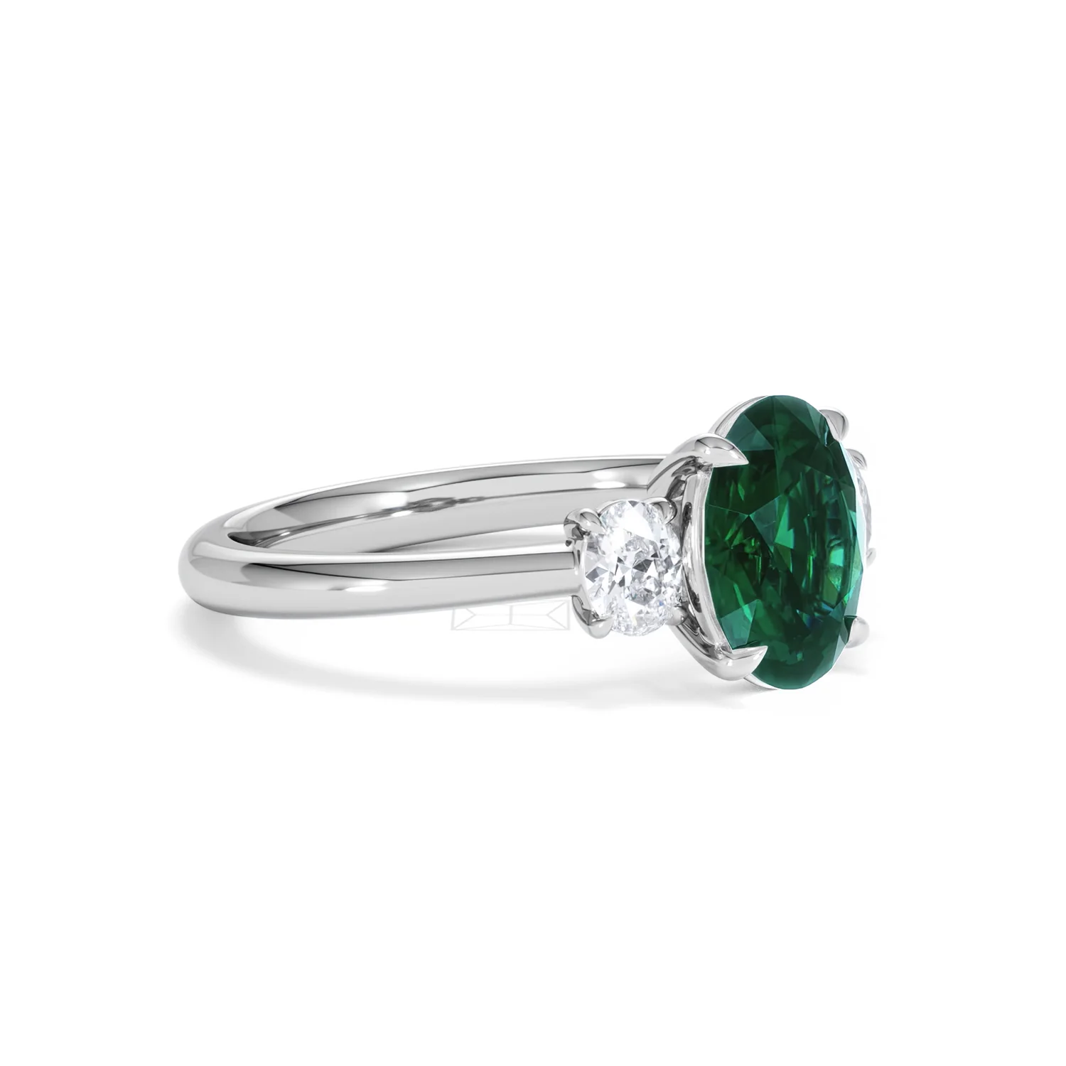 Solene 2.00ct Oval Cut Lab Emerald and Lab Diamond 3 Stone Engagement Ring in 18K White Gold - Image 19
