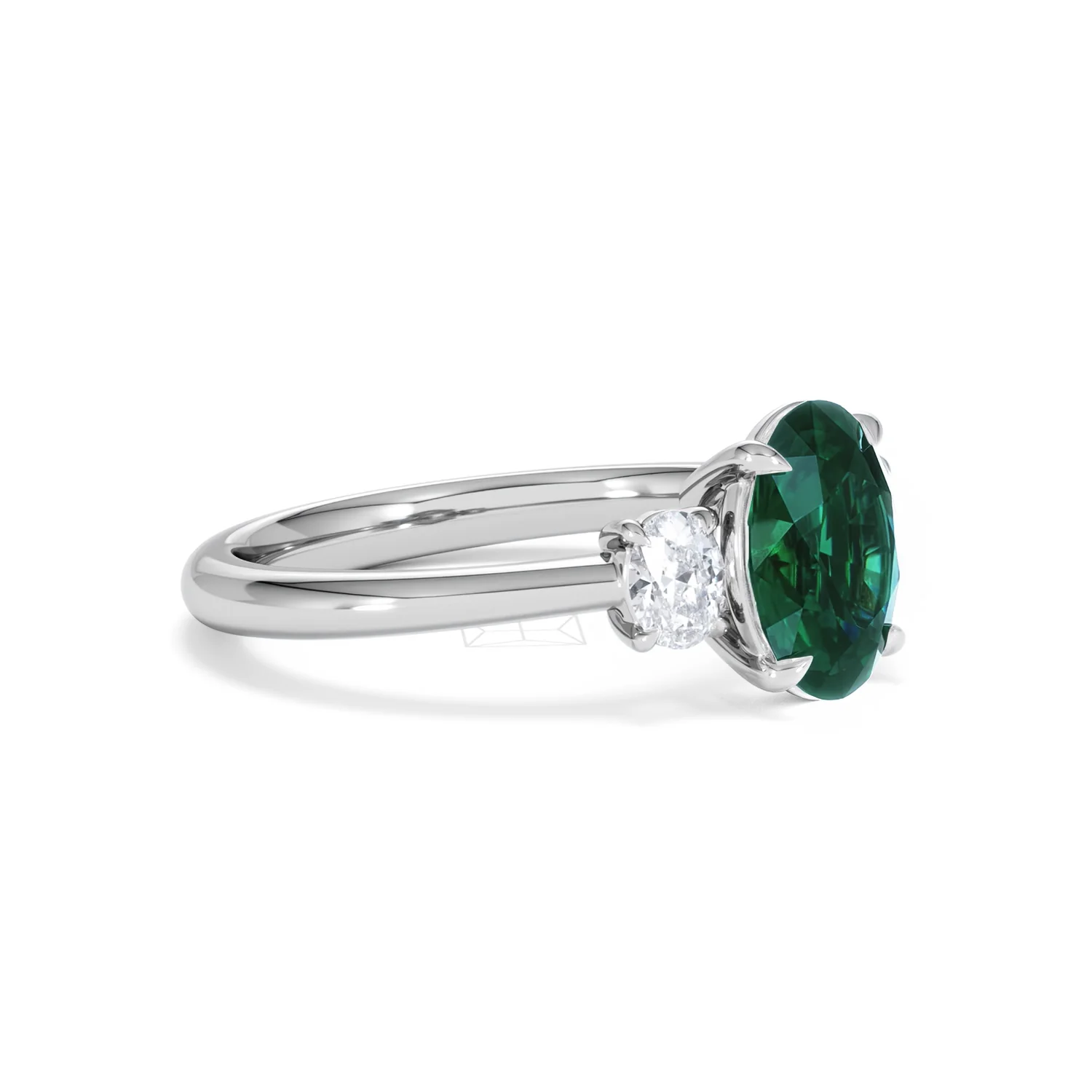 Solene 2.00ct Oval Cut Lab Emerald and Lab Diamond 3 Stone Engagement Ring in 18K White Gold - Image 20