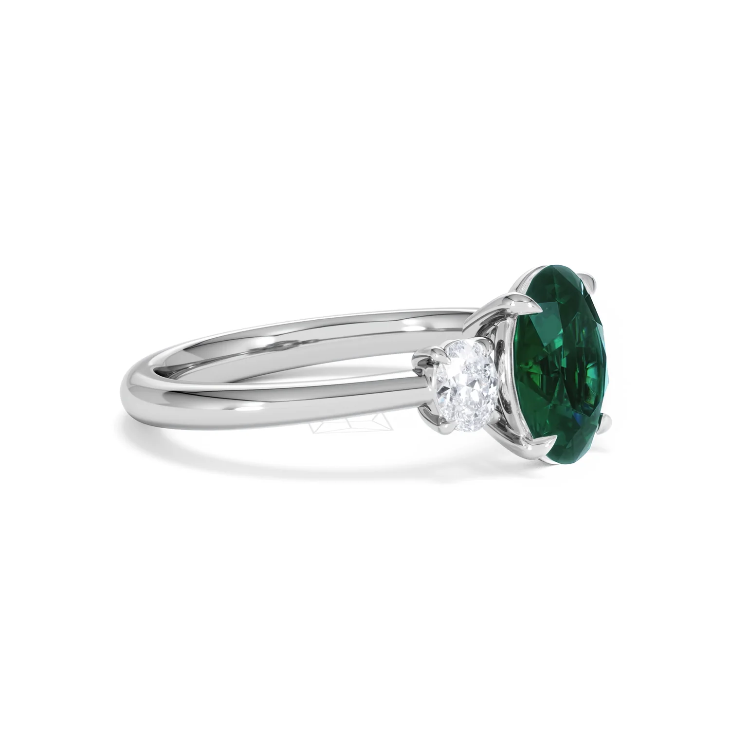 Solene 2.00ct Oval Cut Lab Emerald and Lab Diamond 3 Stone Engagement Ring in 18K White Gold - Image 21