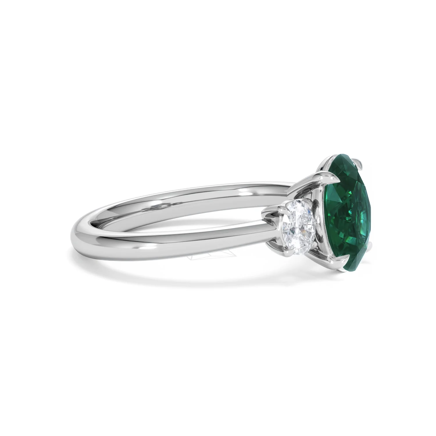 Solene 2.00ct Oval Cut Lab Emerald and Lab Diamond 3 Stone Engagement Ring in 18K White Gold - Image 23