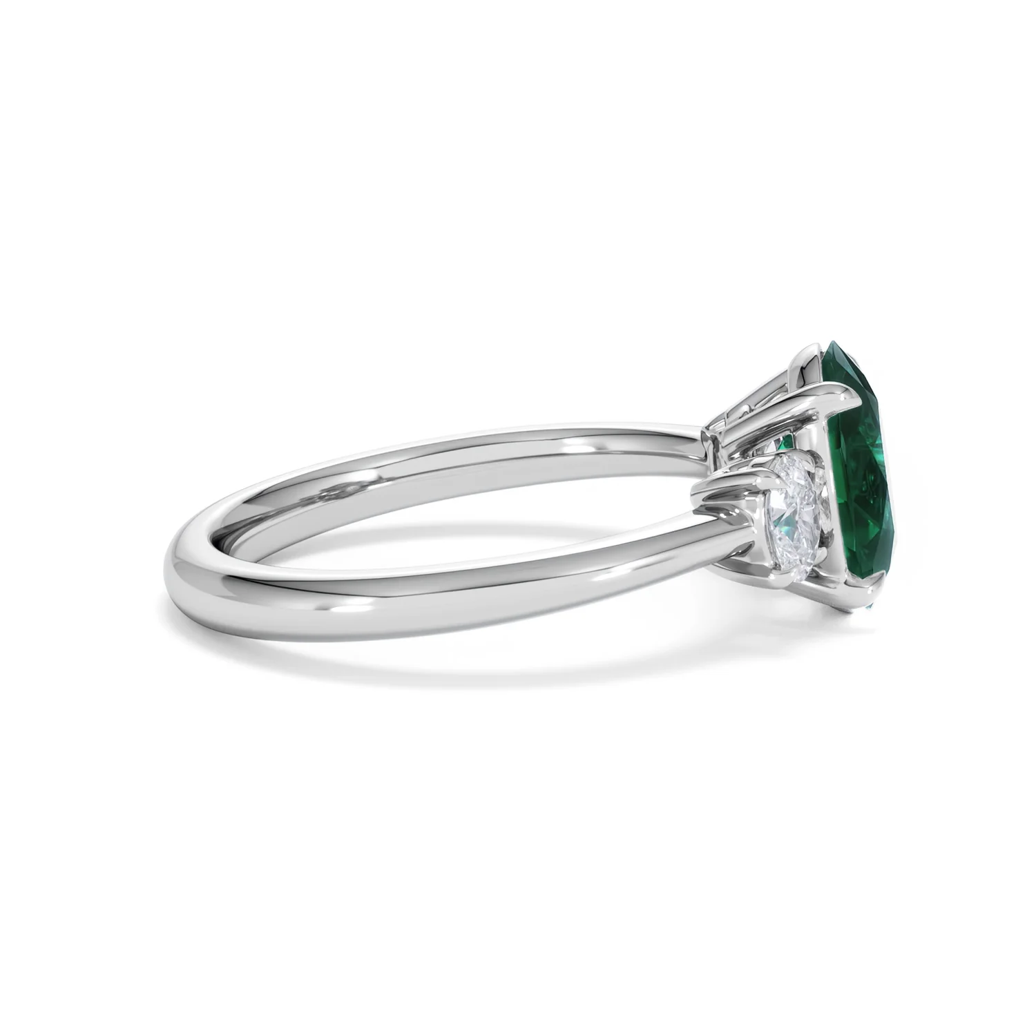 Solene 2.00ct Oval Cut Lab Emerald and Lab Diamond 3 Stone Engagement Ring in 18K White Gold - Image 28