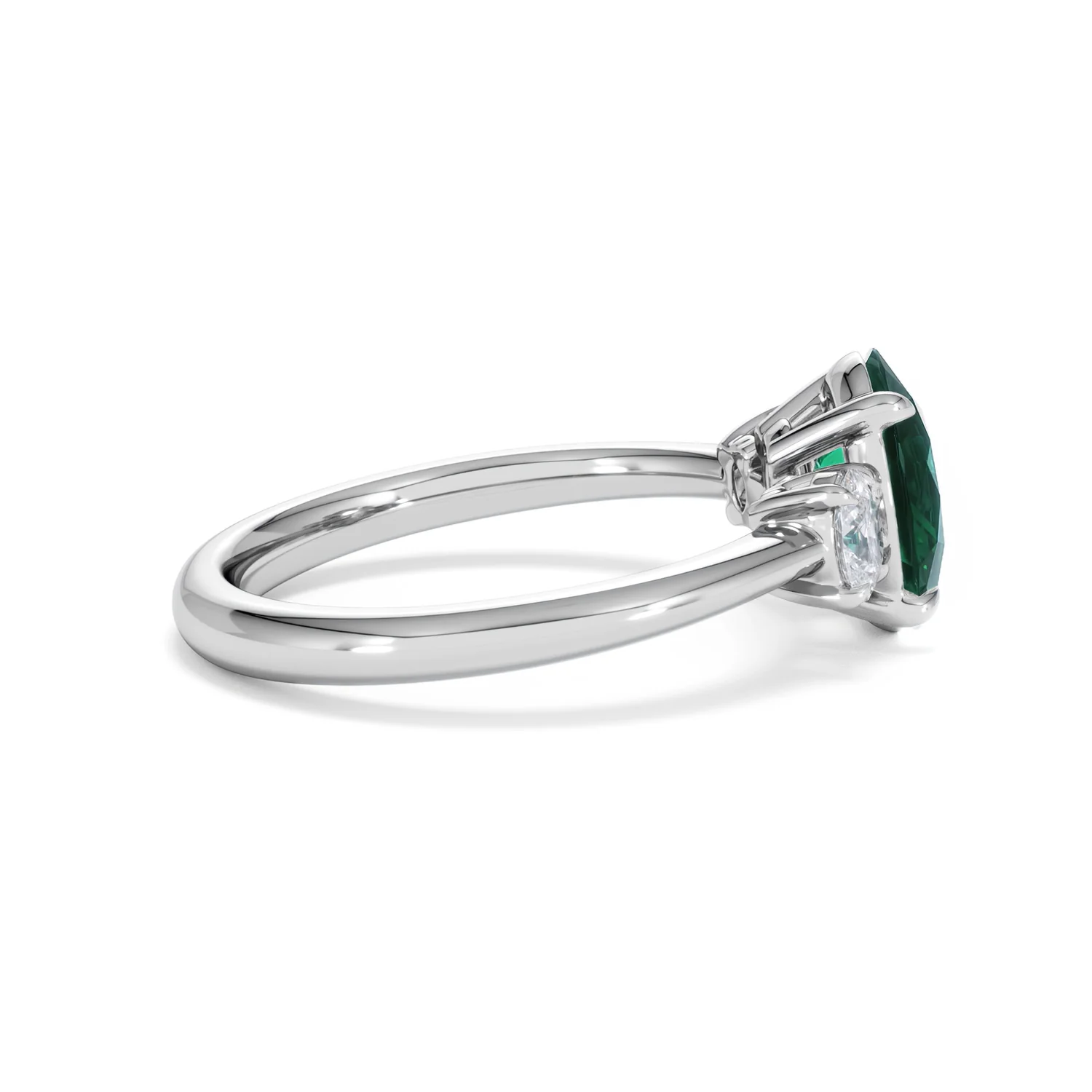 Solene 2.00ct Oval Cut Lab Emerald and Lab Diamond 3 Stone Engagement Ring in 18K White Gold - Image 30