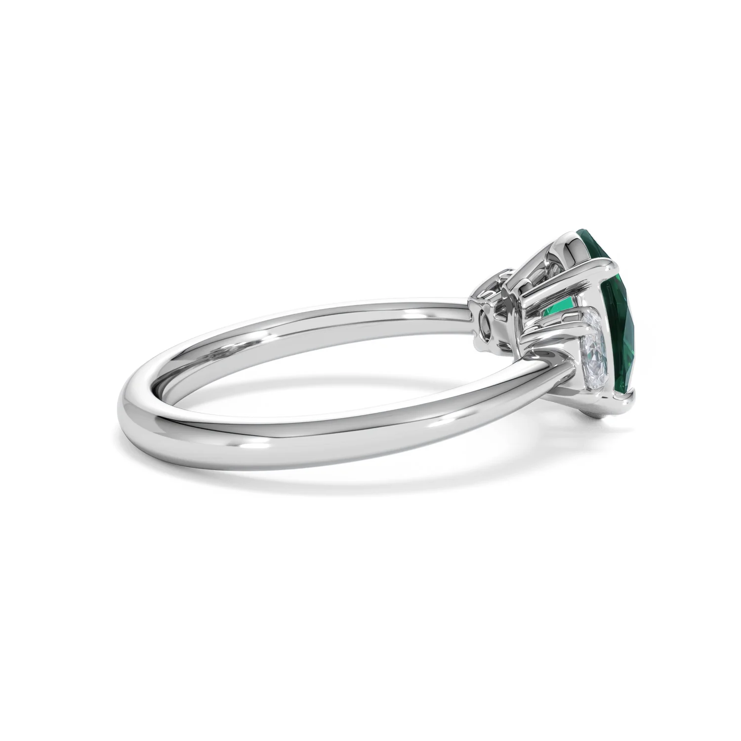 Solene 2.00ct Oval Cut Lab Emerald and Lab Diamond 3 Stone Engagement Ring in 18K White Gold - Image 32