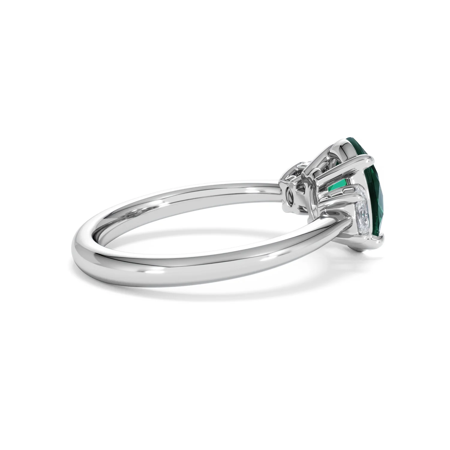 Solene 2.00ct Oval Cut Lab Emerald and Lab Diamond 3 Stone Engagement Ring in 18K White Gold - Image 33