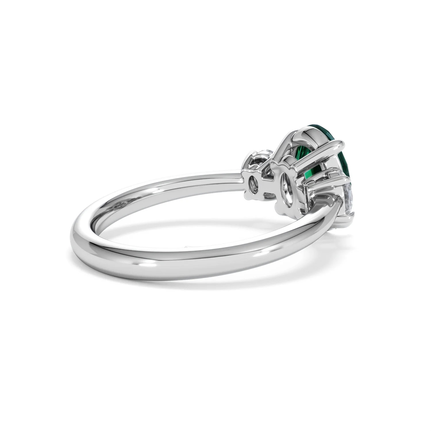 Solene 2.00ct Oval Cut Lab Emerald and Lab Diamond 3 Stone Engagement Ring in 18K White Gold - Image 37
