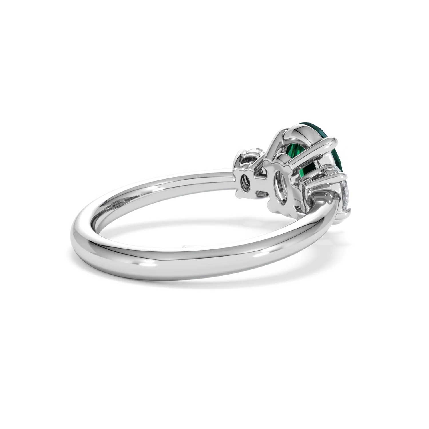 Solene 2.00ct Oval Cut Lab Emerald and Lab Diamond 3 Stone Engagement Ring in 18K White Gold - Image 38