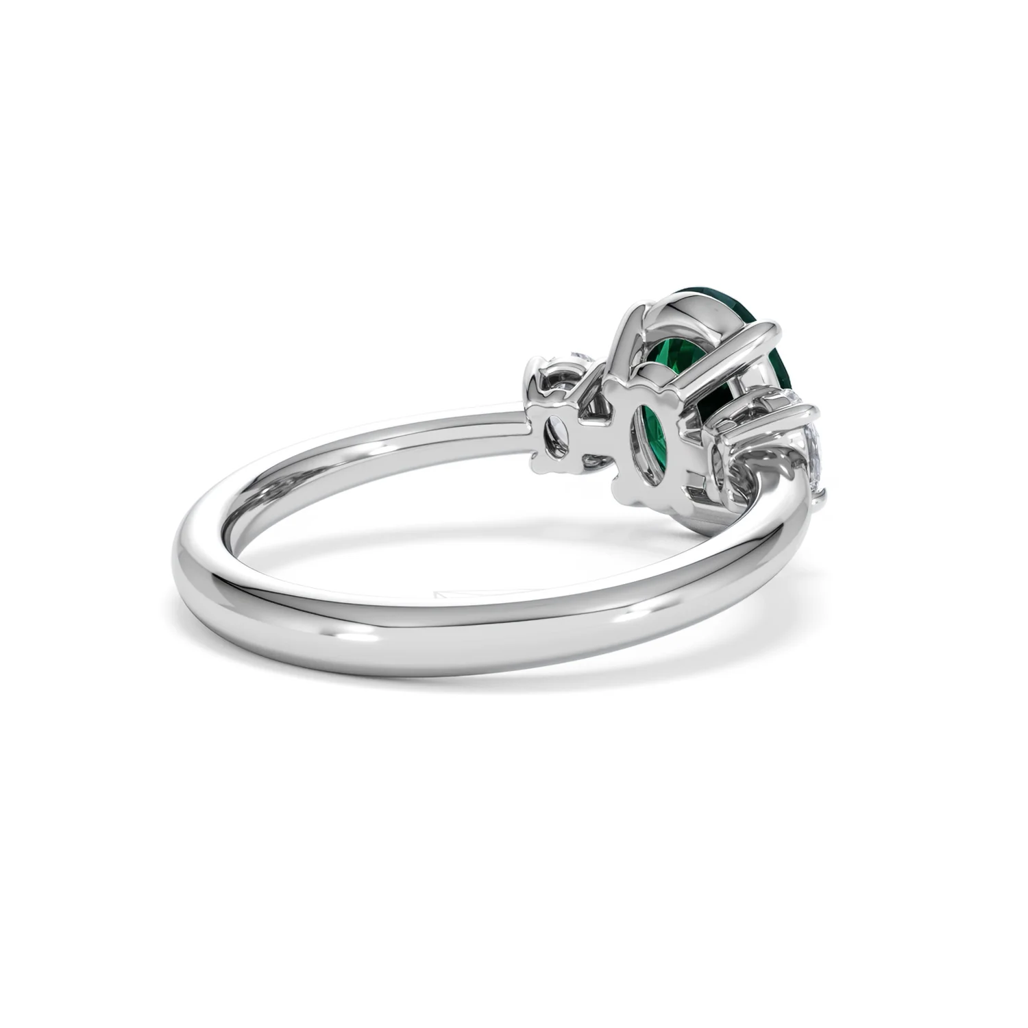 Solene 2.00ct Oval Cut Lab Emerald and Lab Diamond 3 Stone Engagement Ring in 18K White Gold - Image 40
