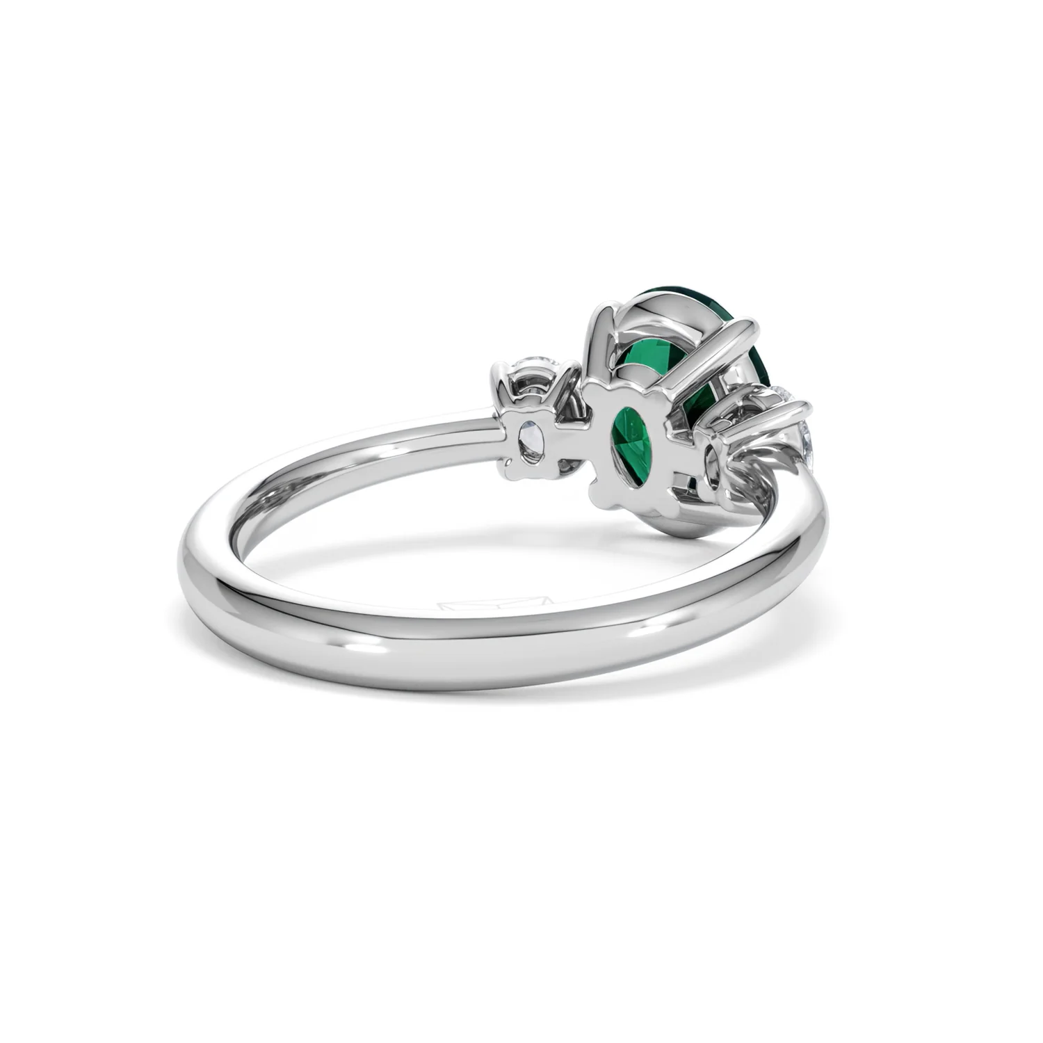Solene 2.00ct Oval Cut Lab Emerald and Lab Diamond 3 Stone Engagement Ring in 18K White Gold - Image 42