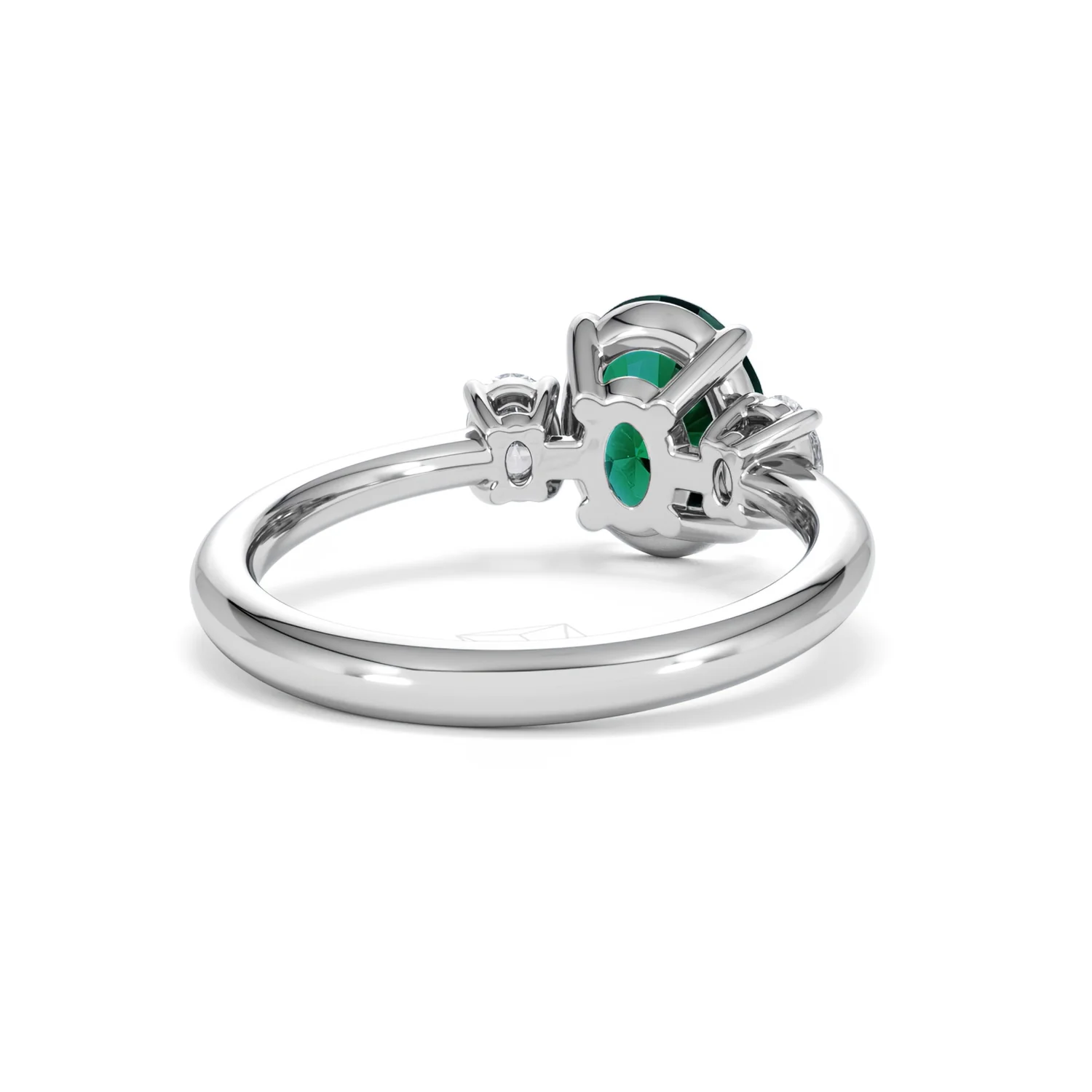 Solene 2.00ct Oval Cut Lab Emerald and Lab Diamond 3 Stone Engagement Ring in 18K White Gold - Image 44