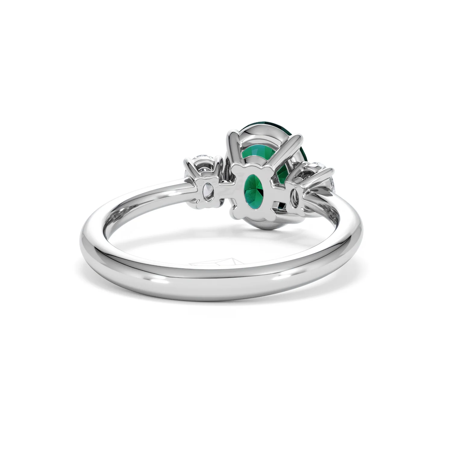 Solene 2.00ct Oval Cut Lab Emerald and Lab Diamond 3 Stone Engagement Ring in 18K White Gold - Image 45