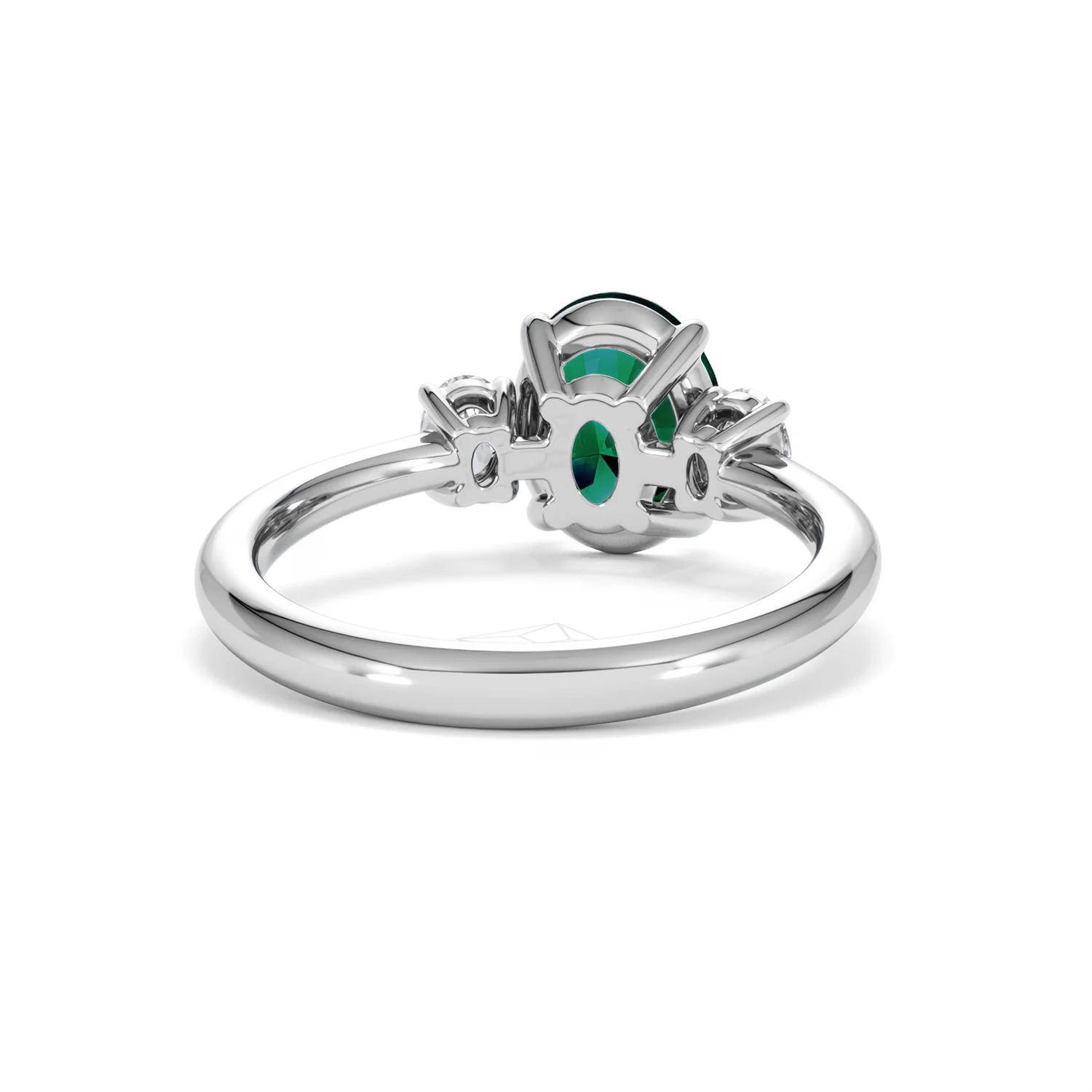Solene 2.00ct Oval Cut Lab Emerald and Lab Diamond 3 Stone Engagement Ring in 18K White Gold - Image 46