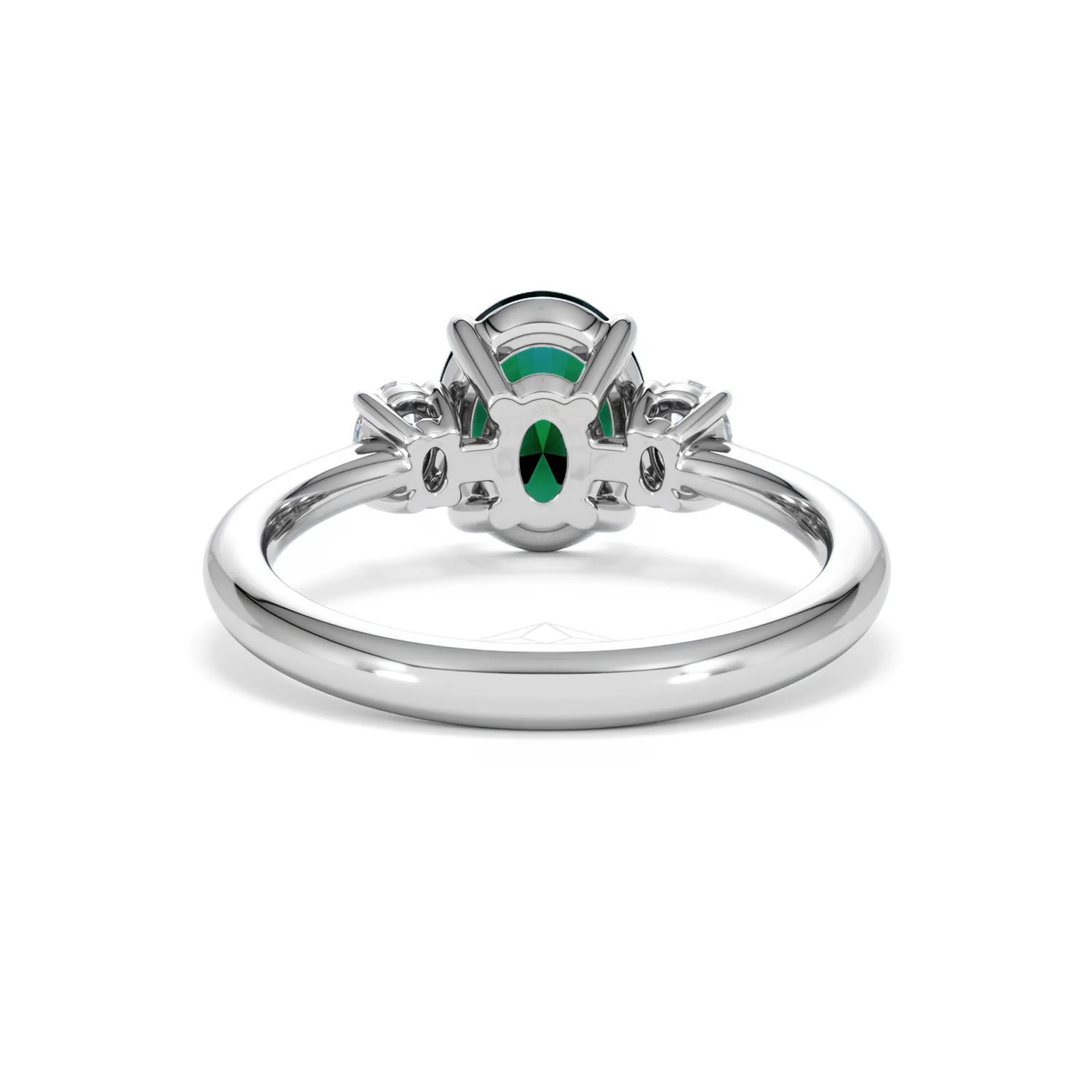Solene 2.00ct Oval Cut Lab Emerald and Lab Diamond 3 Stone Engagement Ring in 18K White Gold - Image 49