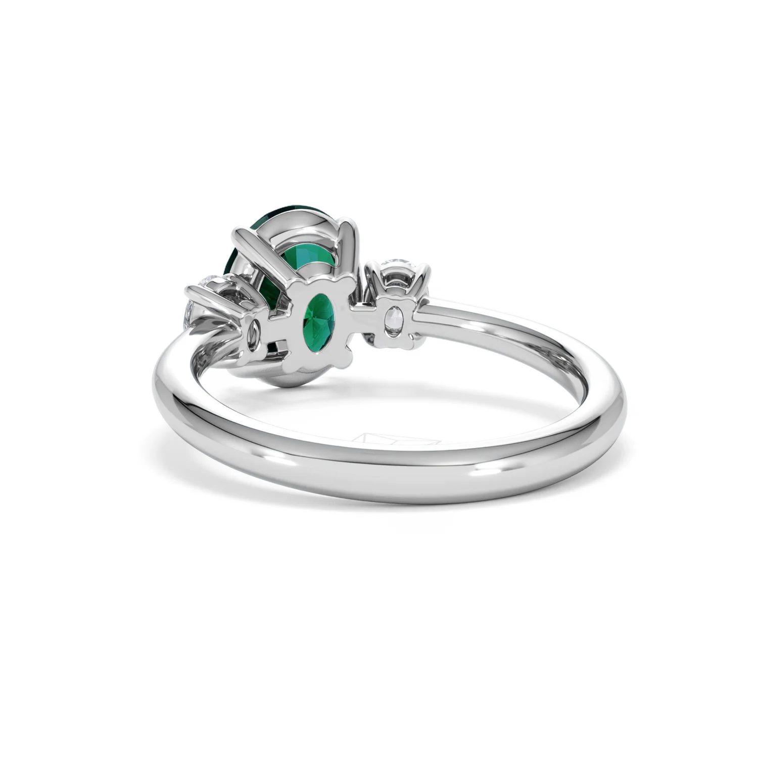 Solene 2.00ct Oval Cut Lab Emerald and Lab Diamond 3 Stone Engagement Ring in 18K White Gold - Image 54