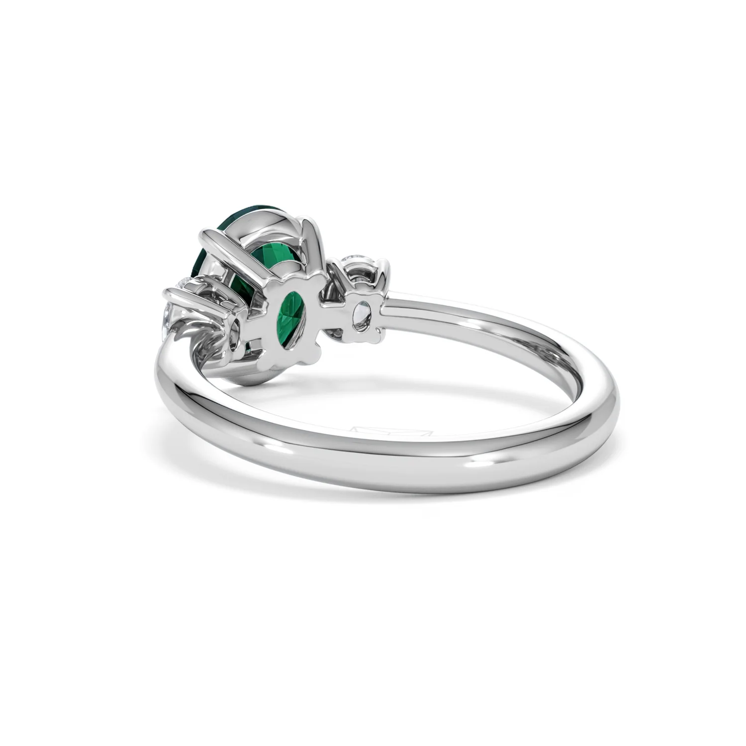 Solene 2.00ct Oval Cut Lab Emerald and Lab Diamond 3 Stone Engagement Ring in 18K White Gold - Image 56