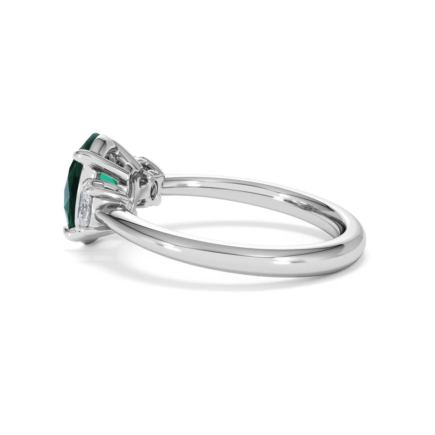 Solene 2.00ct Oval Cut Lab Emerald and Lab Diamond 3 Stone Engagement Ring in 18K White Gold - Image 65