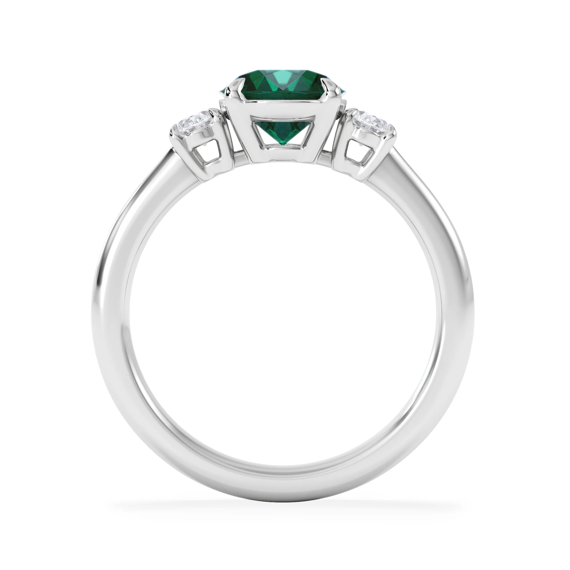 Solene 2.00ct Oval Cut Lab Emerald and Lab Diamond 3 Stone Engagement Ring in 18K White Gold - Image 7
