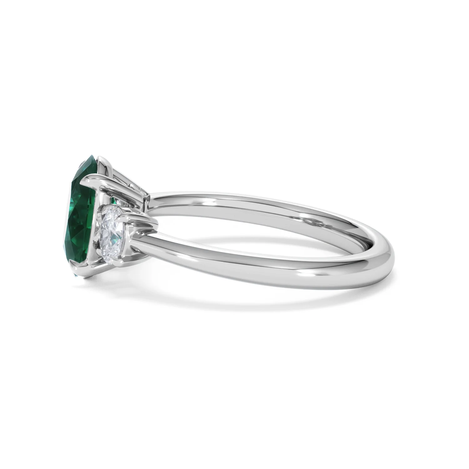 Solene 2.00ct Oval Cut Lab Emerald and Lab Diamond 3 Stone Engagement Ring in 18K White Gold - Image 70