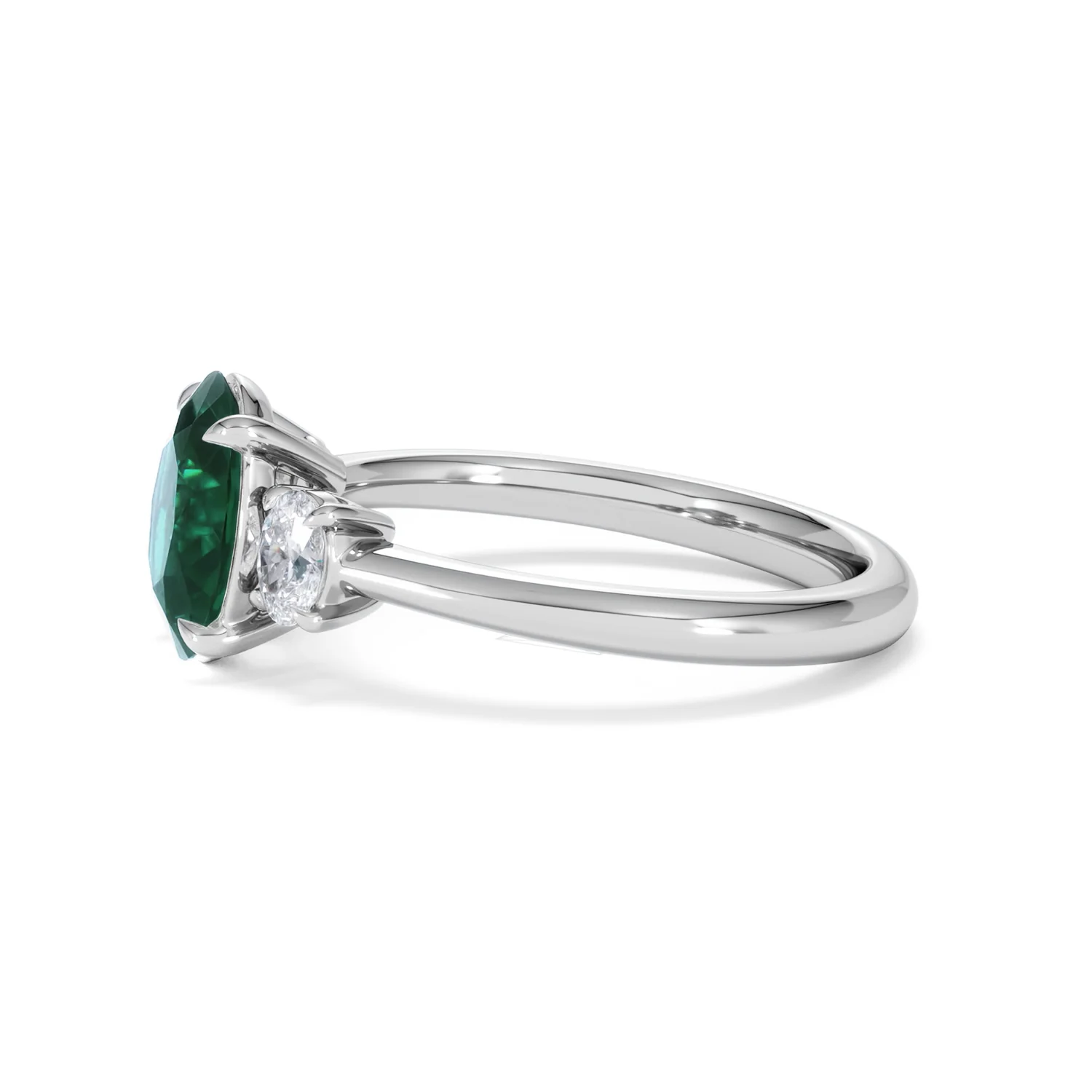 Solene 2.00ct Oval Cut Lab Emerald and Lab Diamond 3 Stone Engagement Ring in 18K White Gold - Image 72