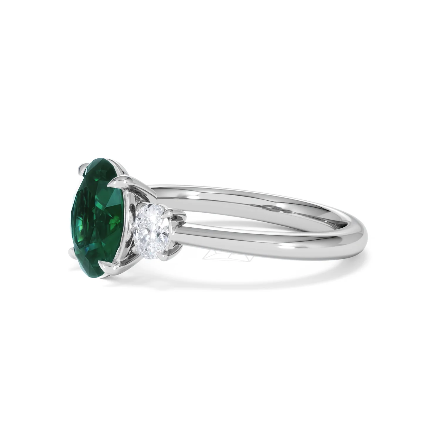 Solene 2.00ct Oval Cut Lab Emerald and Lab Diamond 3 Stone Engagement Ring in 18K White Gold - Image 76