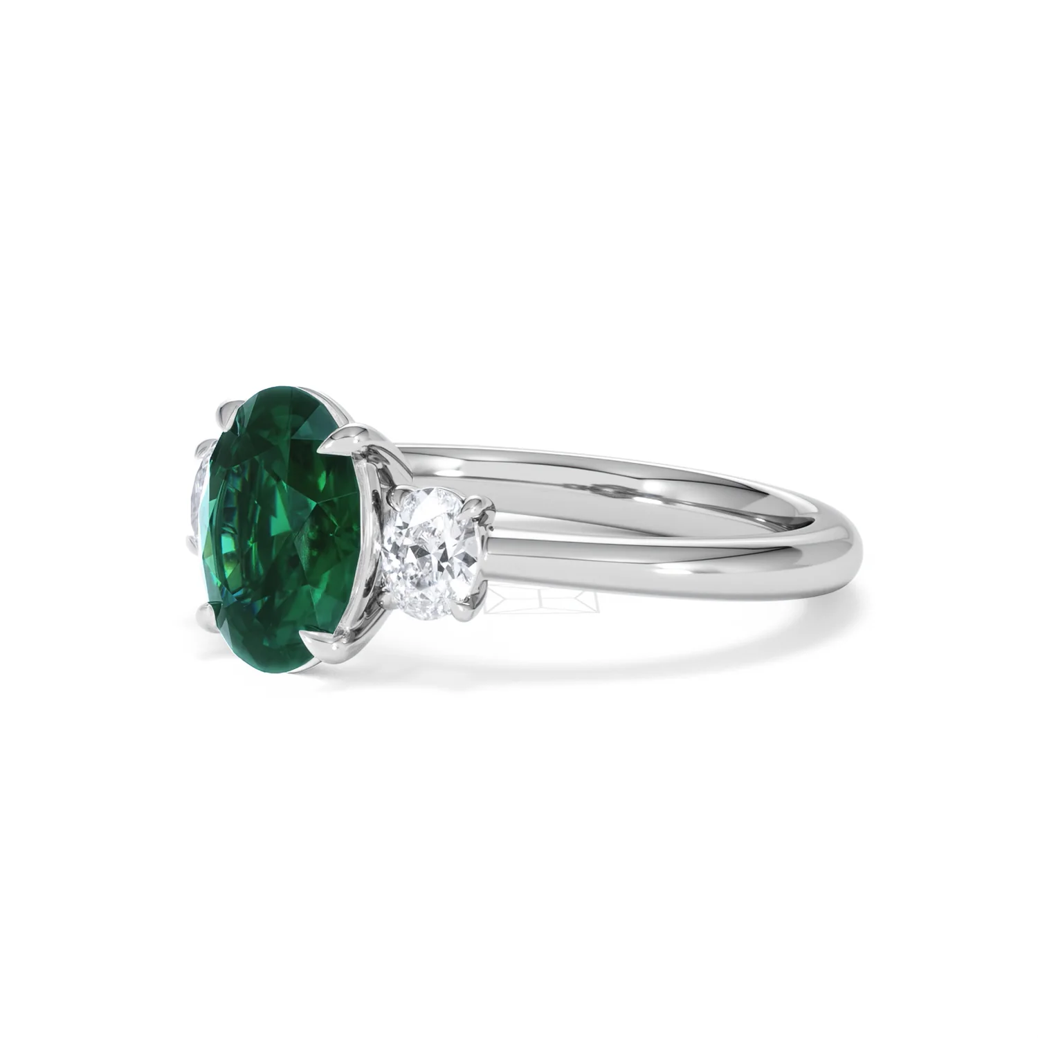 Solene 2.00ct Oval Cut Lab Emerald and Lab Diamond 3 Stone Engagement Ring in 18K White Gold - Image 79