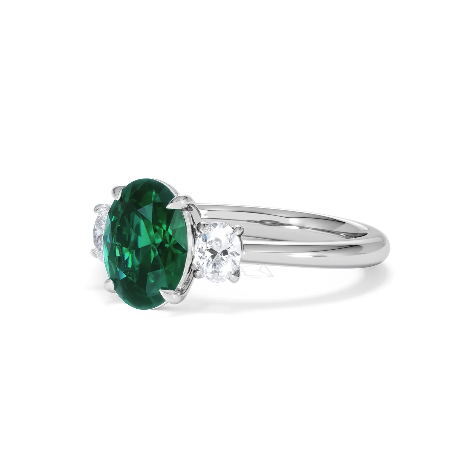 Solene 2.00ct Oval Cut Lab Emerald and Lab Diamond 3 Stone Engagement Ring in 18K White Gold - Image 81