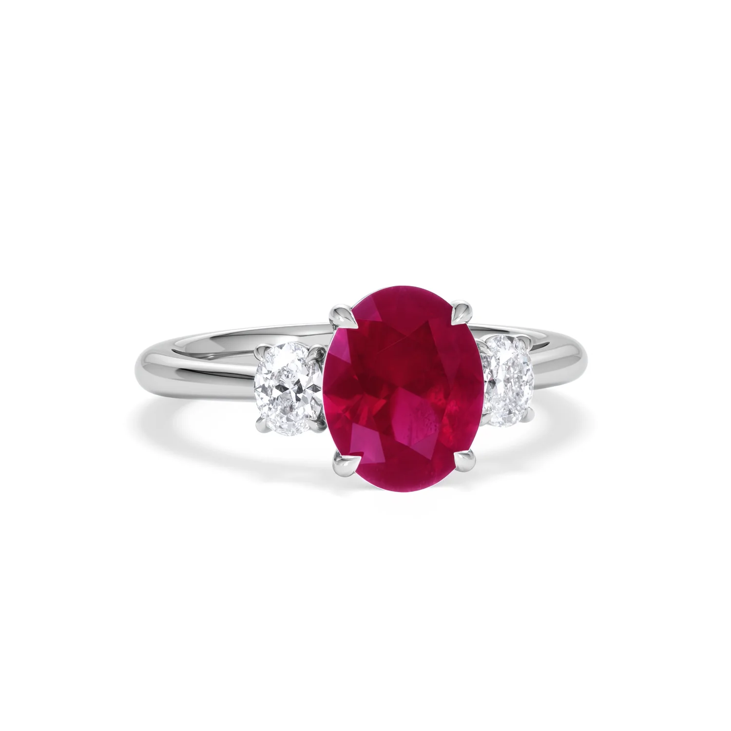 Solene 2.00ct Oval Cut Lab Ruby and Lab Diamond 3 Stone Engagement Ring in 18K White Gold - Image 11