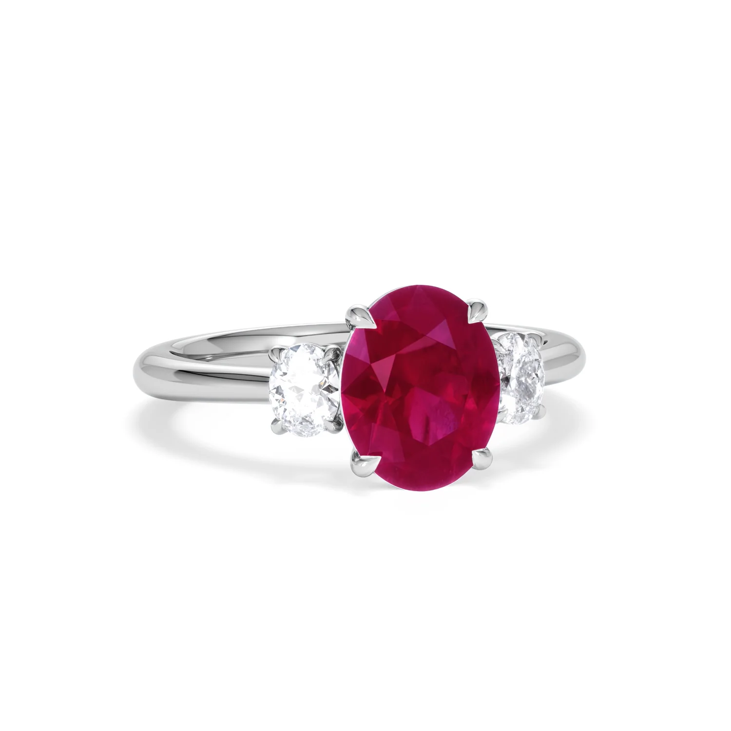 Solene 2.00ct Oval Cut Lab Ruby and Lab Diamond 3 Stone Engagement Ring in 18K White Gold - Image 12