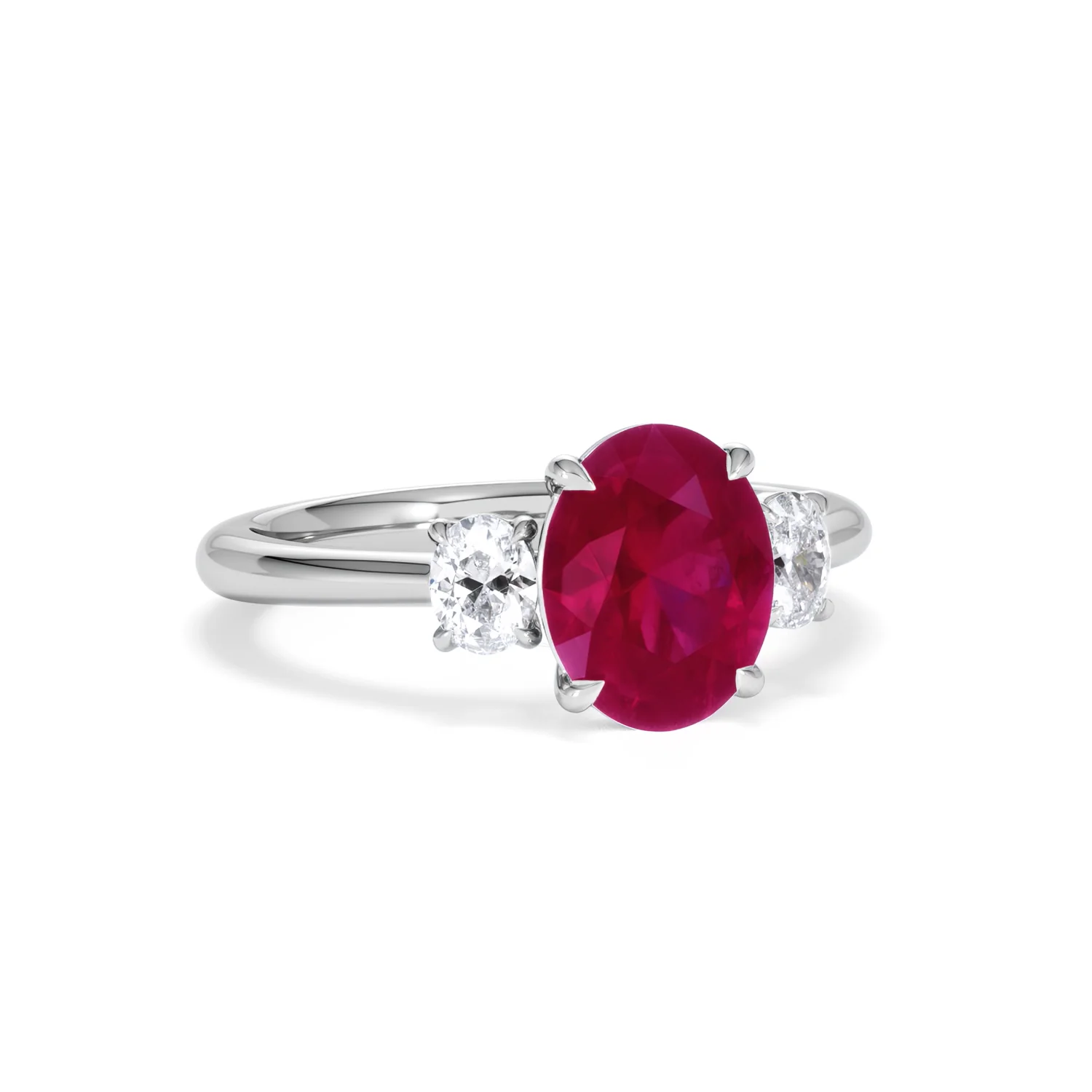 Solene 2.00ct Oval Cut Lab Ruby and Lab Diamond 3 Stone Engagement Ring in 18K White Gold - Image 13