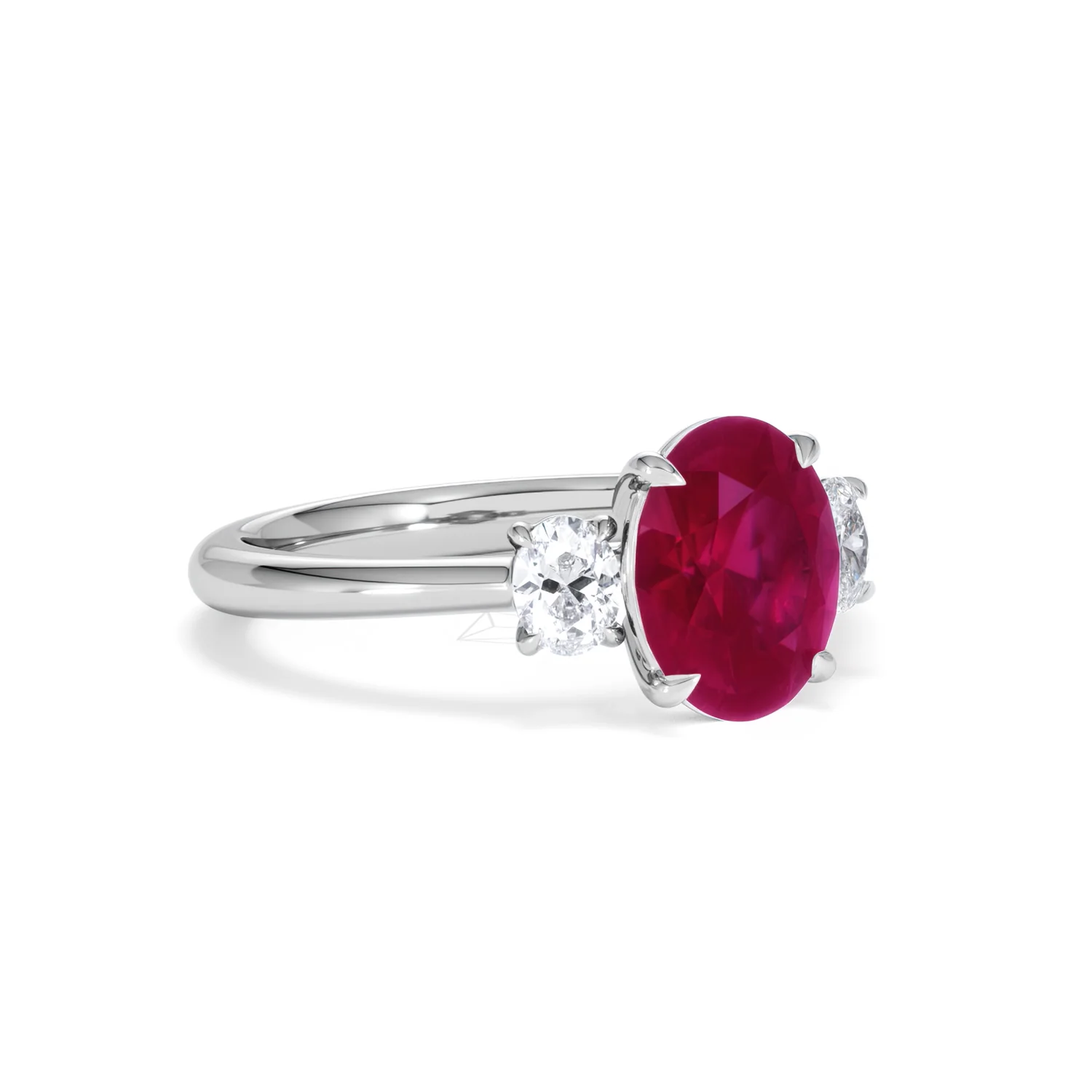 Solene 2.00ct Oval Cut Lab Ruby and Lab Diamond 3 Stone Engagement Ring in 18K White Gold - Image 16