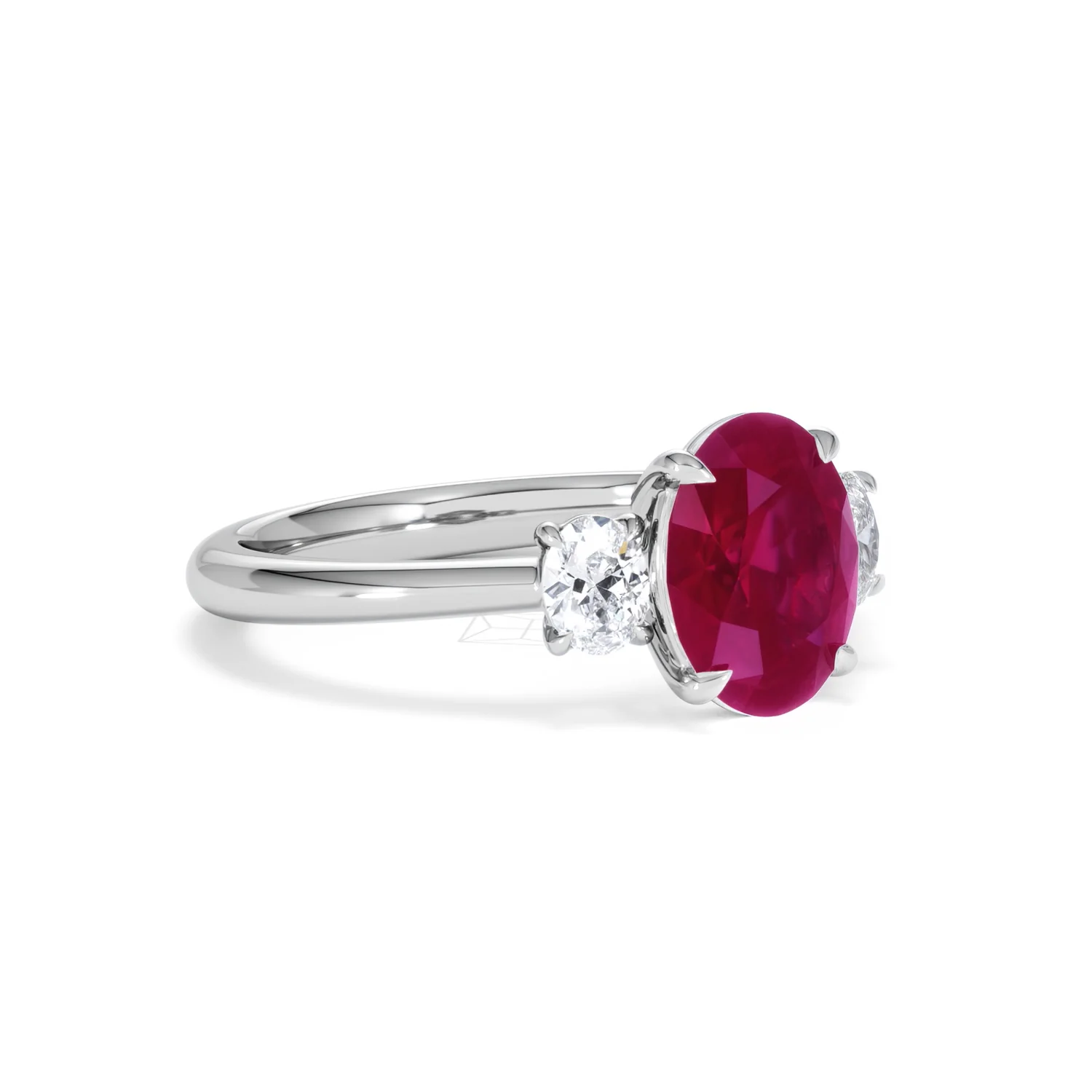 Solene 2.00ct Oval Cut Lab Ruby and Lab Diamond 3 Stone Engagement Ring in 18K White Gold - Image 17