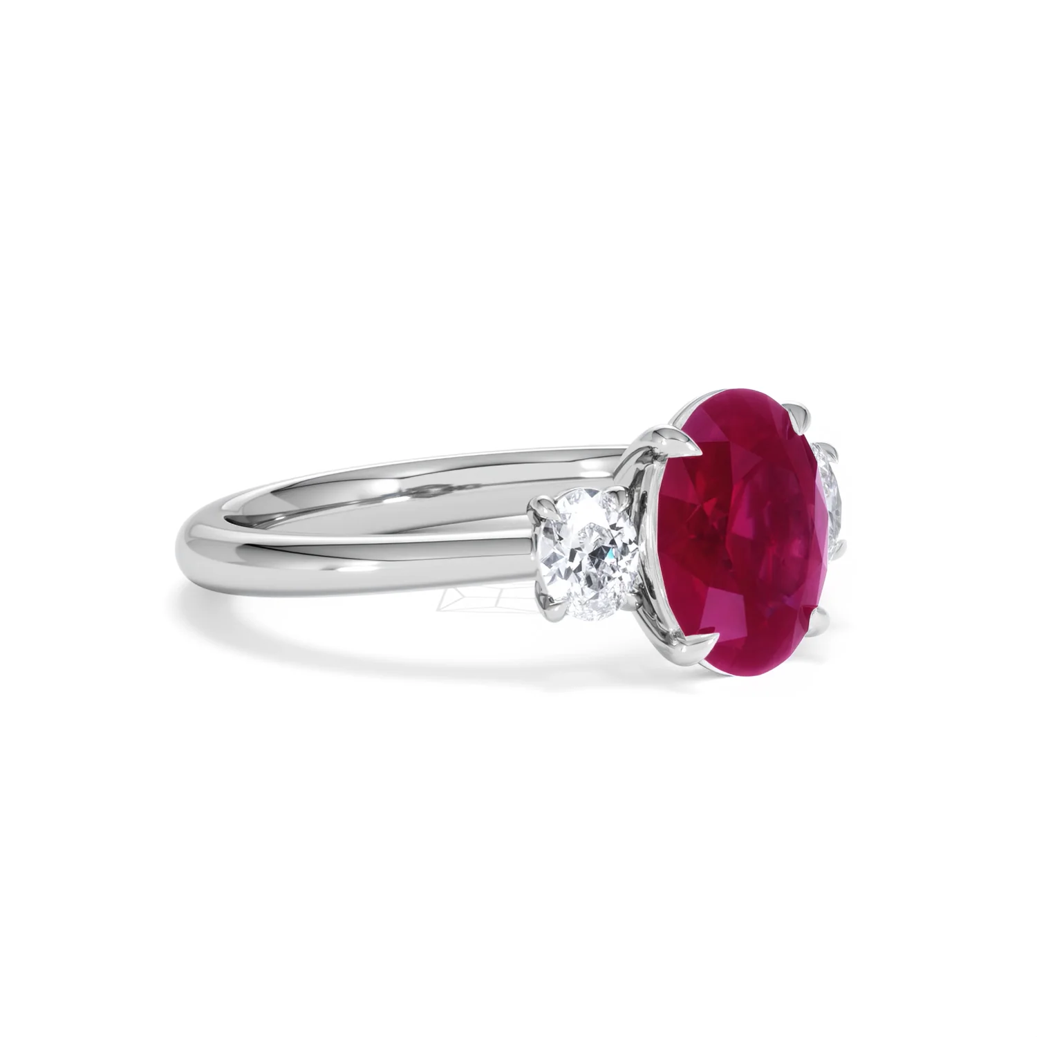 Solene 2.00ct Oval Cut Lab Ruby and Lab Diamond 3 Stone Engagement Ring in 18K White Gold - Image 18