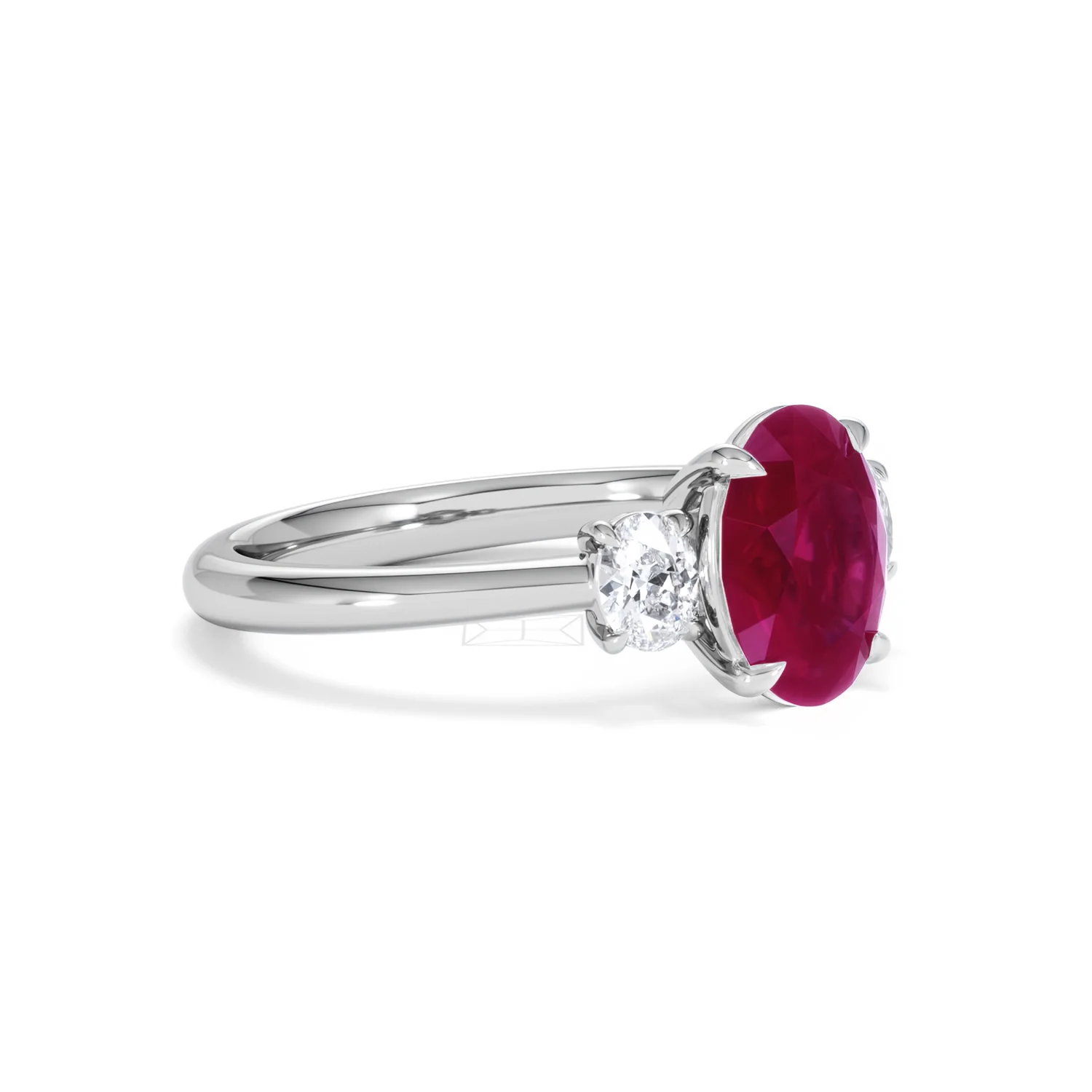 Solene 2.00ct Oval Cut Lab Ruby and Lab Diamond 3 Stone Engagement Ring in 18K White Gold - Image 19