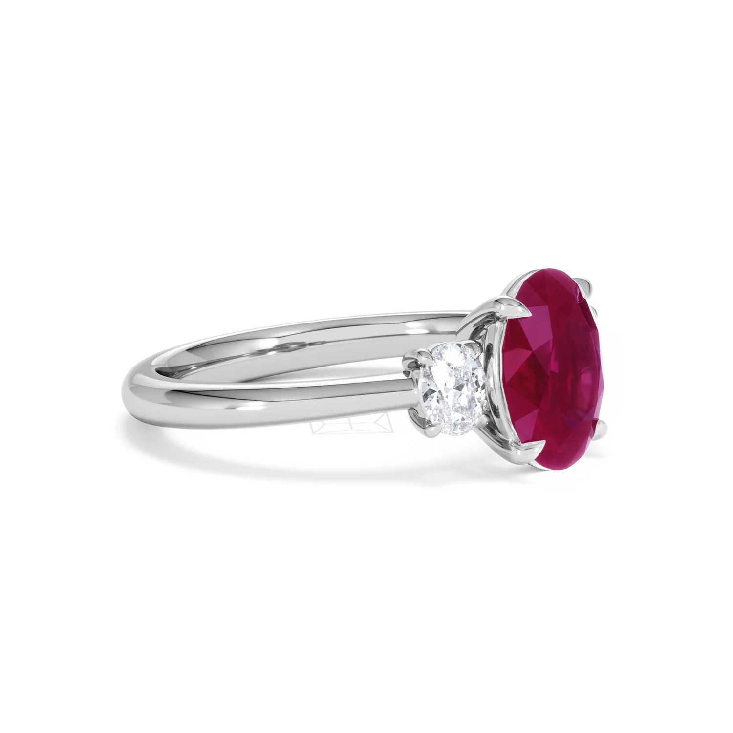 Solene 2.00ct Oval Cut Lab Ruby and Lab Diamond 3 Stone Engagement Ring in 18K White Gold - Image 20