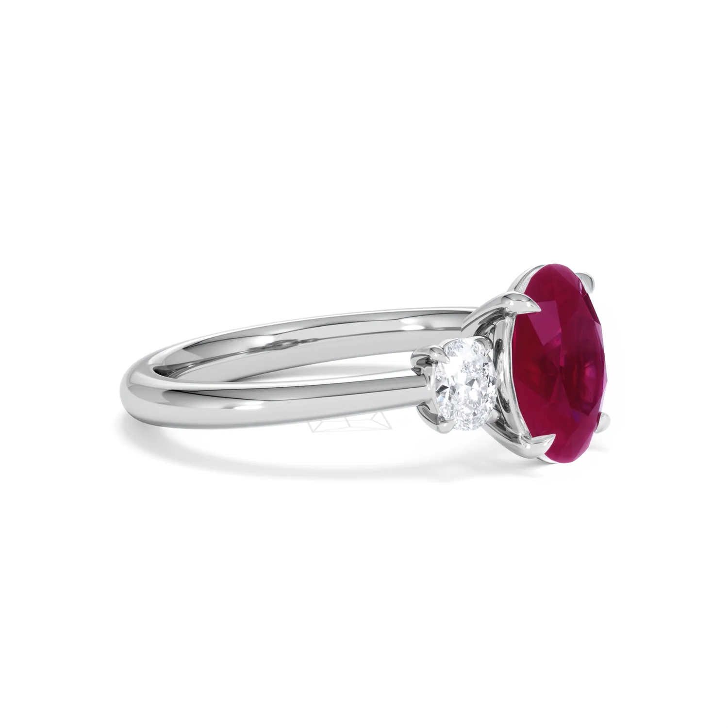 Solene 2.00ct Oval Cut Lab Ruby and Lab Diamond 3 Stone Engagement Ring in 18K White Gold - Image 21