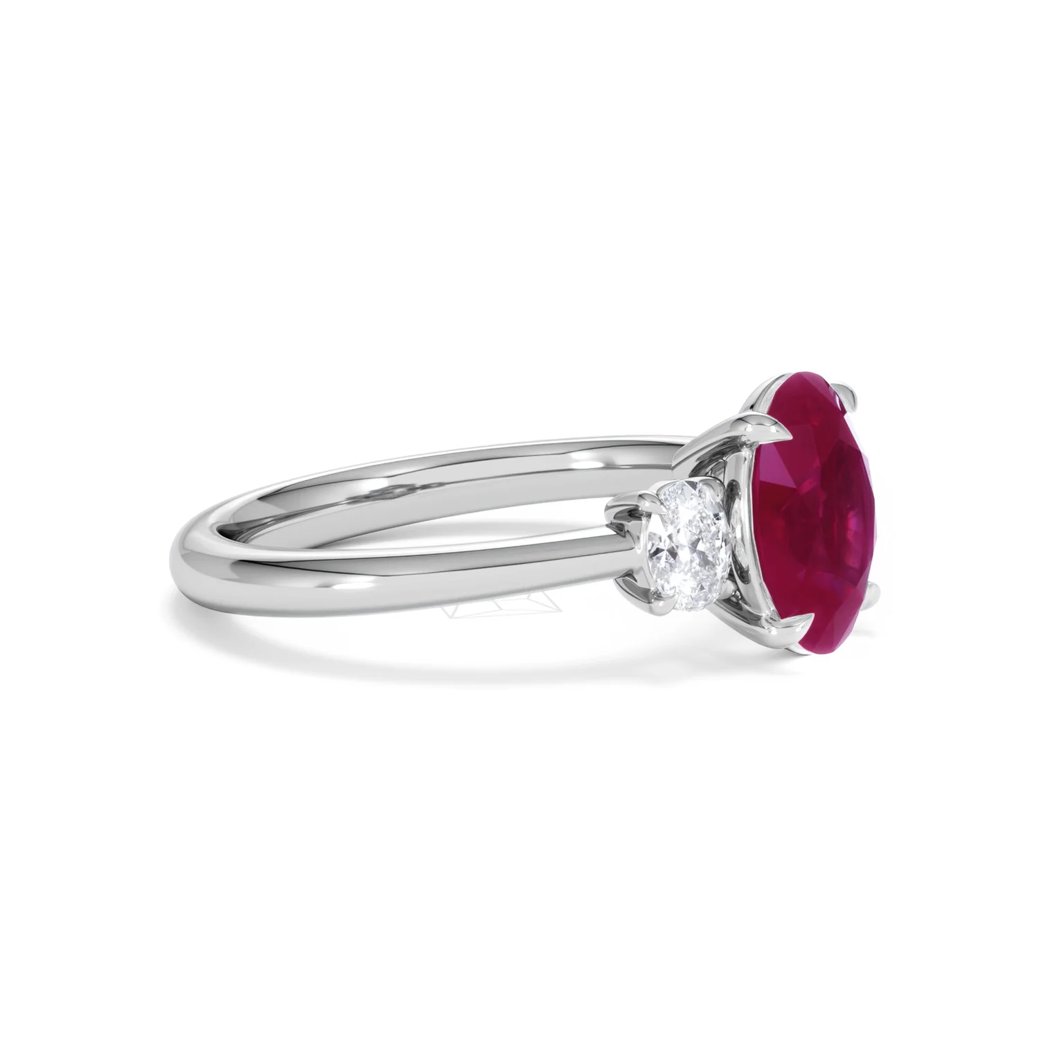 Solene 2.00ct Oval Cut Lab Ruby and Lab Diamond 3 Stone Engagement Ring in 18K White Gold - Image 22