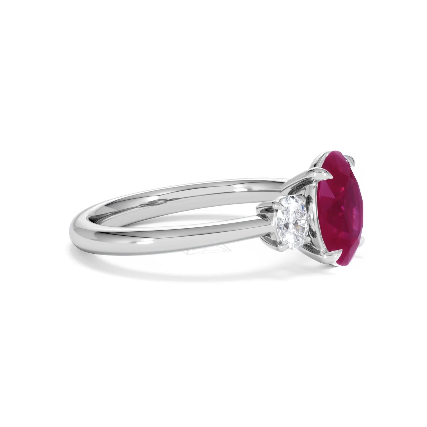 Solene 2.00ct Oval Cut Lab Ruby and Lab Diamond 3 Stone Engagement Ring in 18K White Gold - Image 23