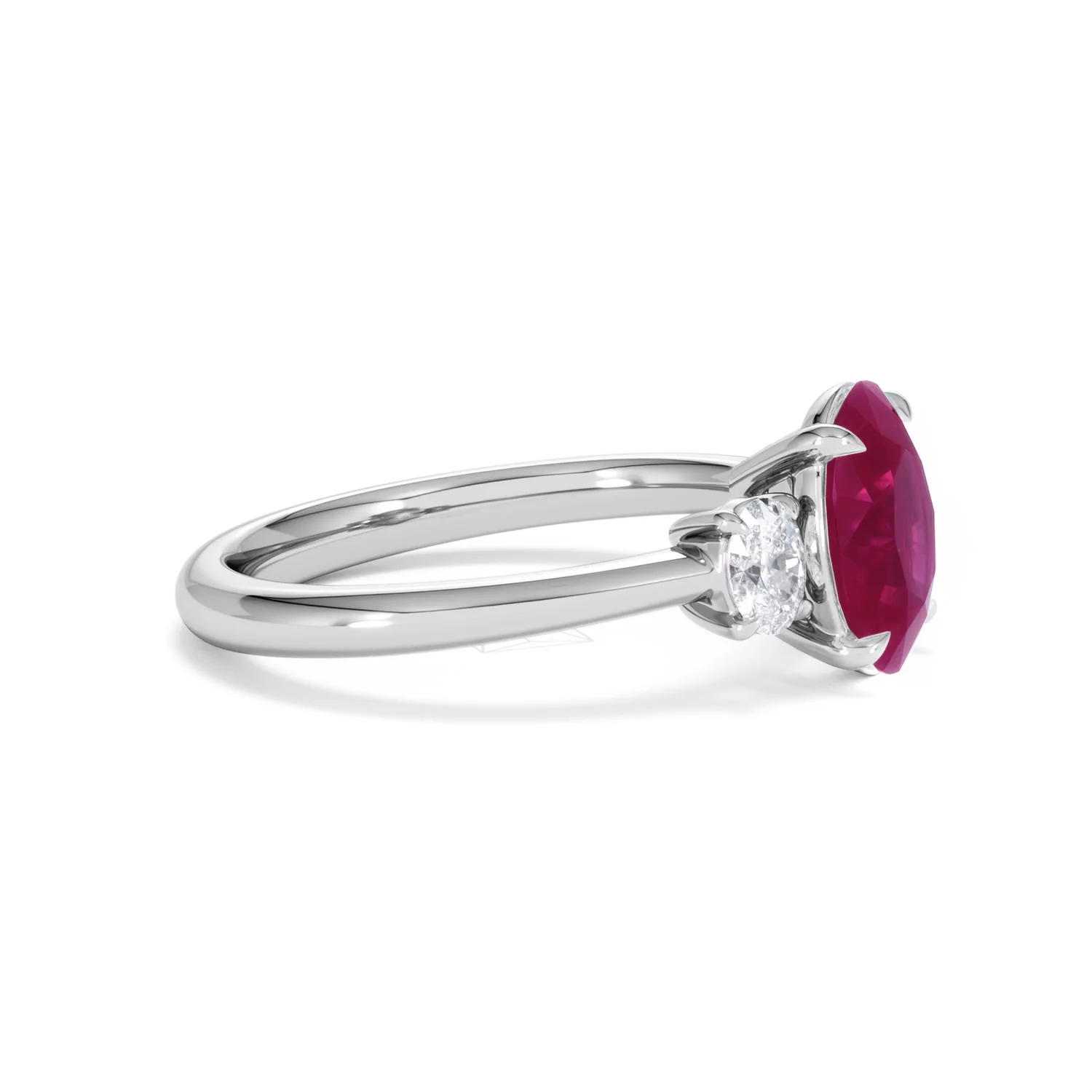 Solene 2.00ct Oval Cut Lab Ruby and Lab Diamond 3 Stone Engagement Ring in 18K White Gold - Image 24