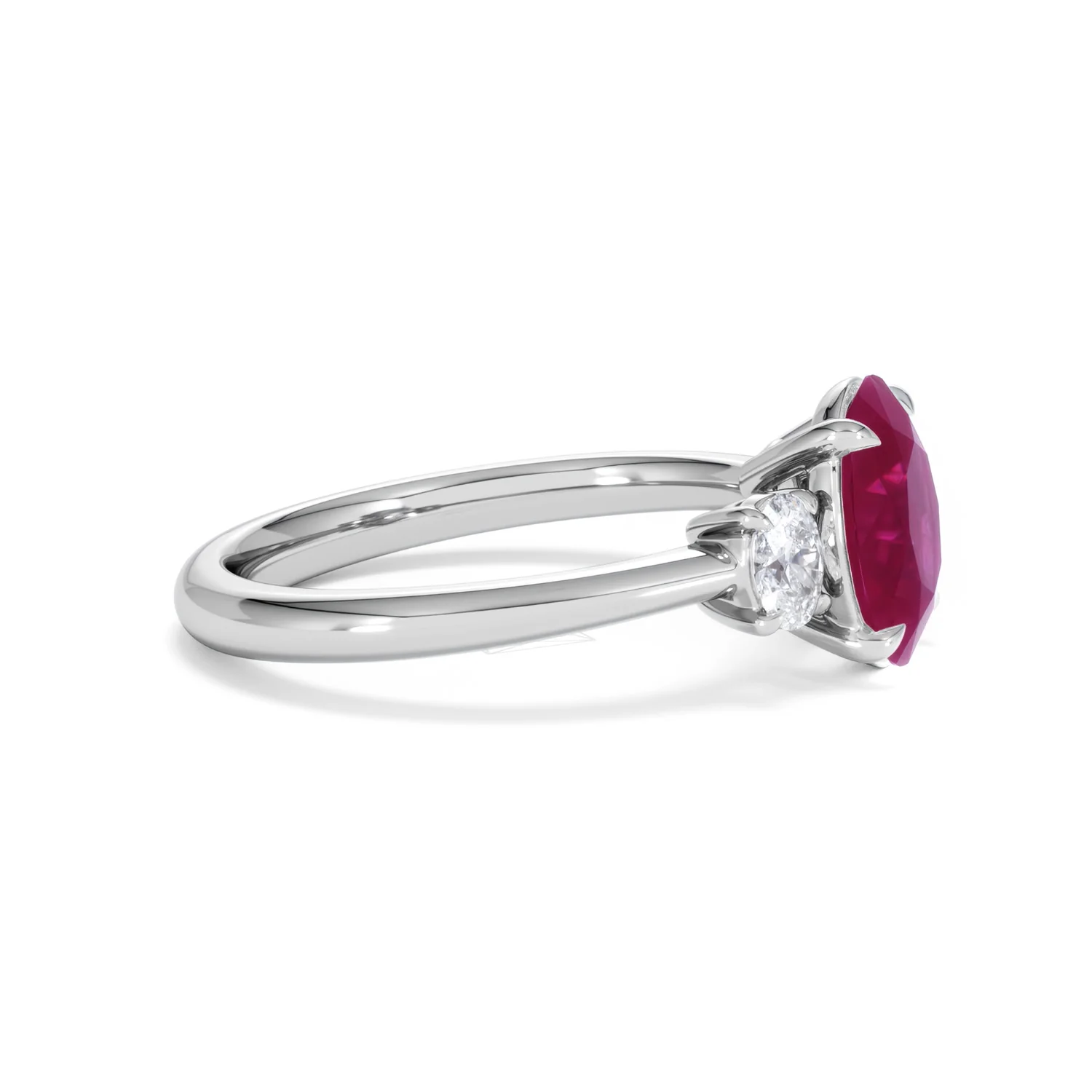 Solene 2.00ct Oval Cut Lab Ruby and Lab Diamond 3 Stone Engagement Ring in 18K White Gold - Image 25