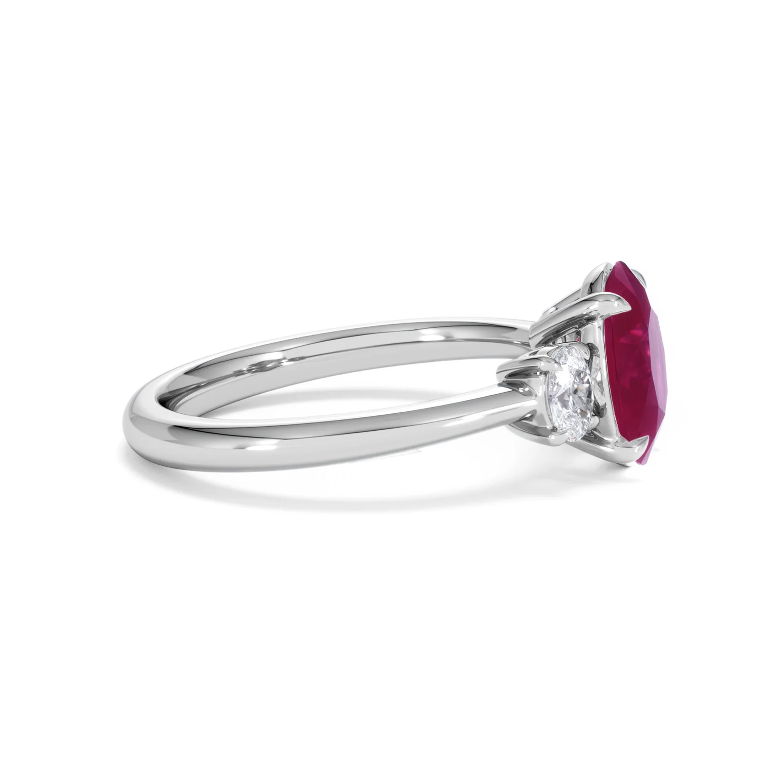 Solene 2.00ct Oval Cut Lab Ruby and Lab Diamond 3 Stone Engagement Ring in 18K White Gold - Image 26