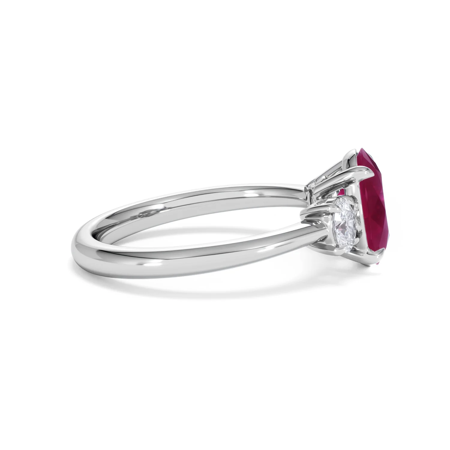 Solene 2.00ct Oval Cut Lab Ruby and Lab Diamond 3 Stone Engagement Ring in 18K White Gold - Image 28