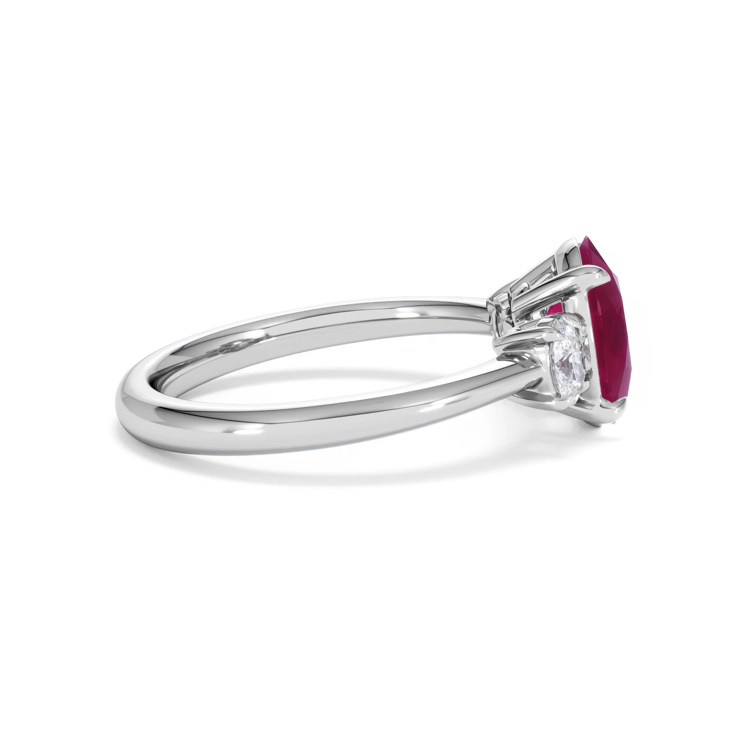 Solene 2.00ct Oval Cut Lab Ruby and Lab Diamond 3 Stone Engagement Ring in 18K White Gold - Image 29