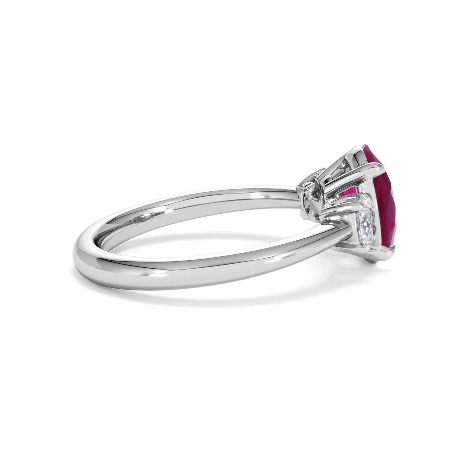 Solene 2.00ct Oval Cut Lab Ruby and Lab Diamond 3 Stone Engagement Ring in 18K White Gold - Image 31