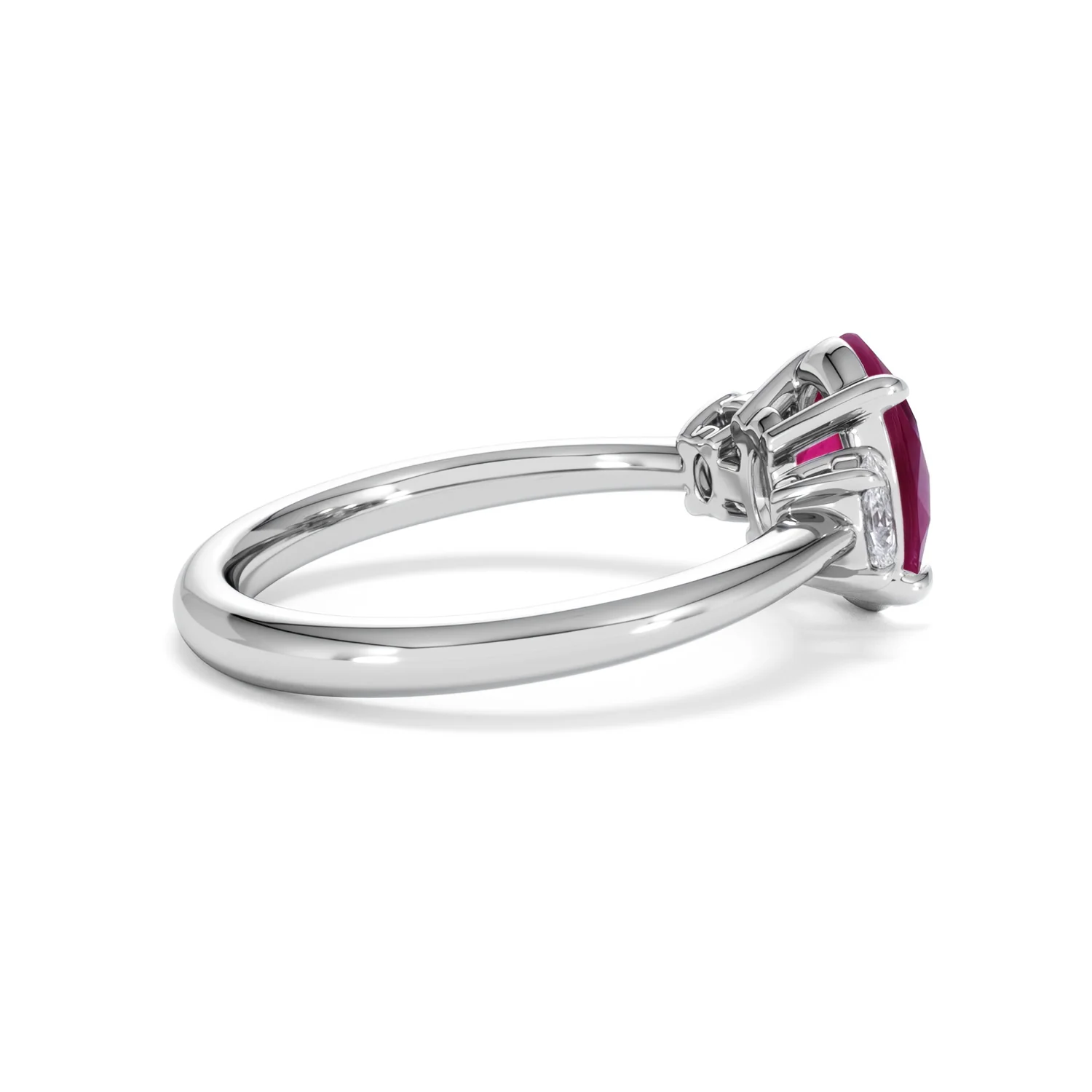 Solene 2.00ct Oval Cut Lab Ruby and Lab Diamond 3 Stone Engagement Ring in 18K White Gold - Image 33