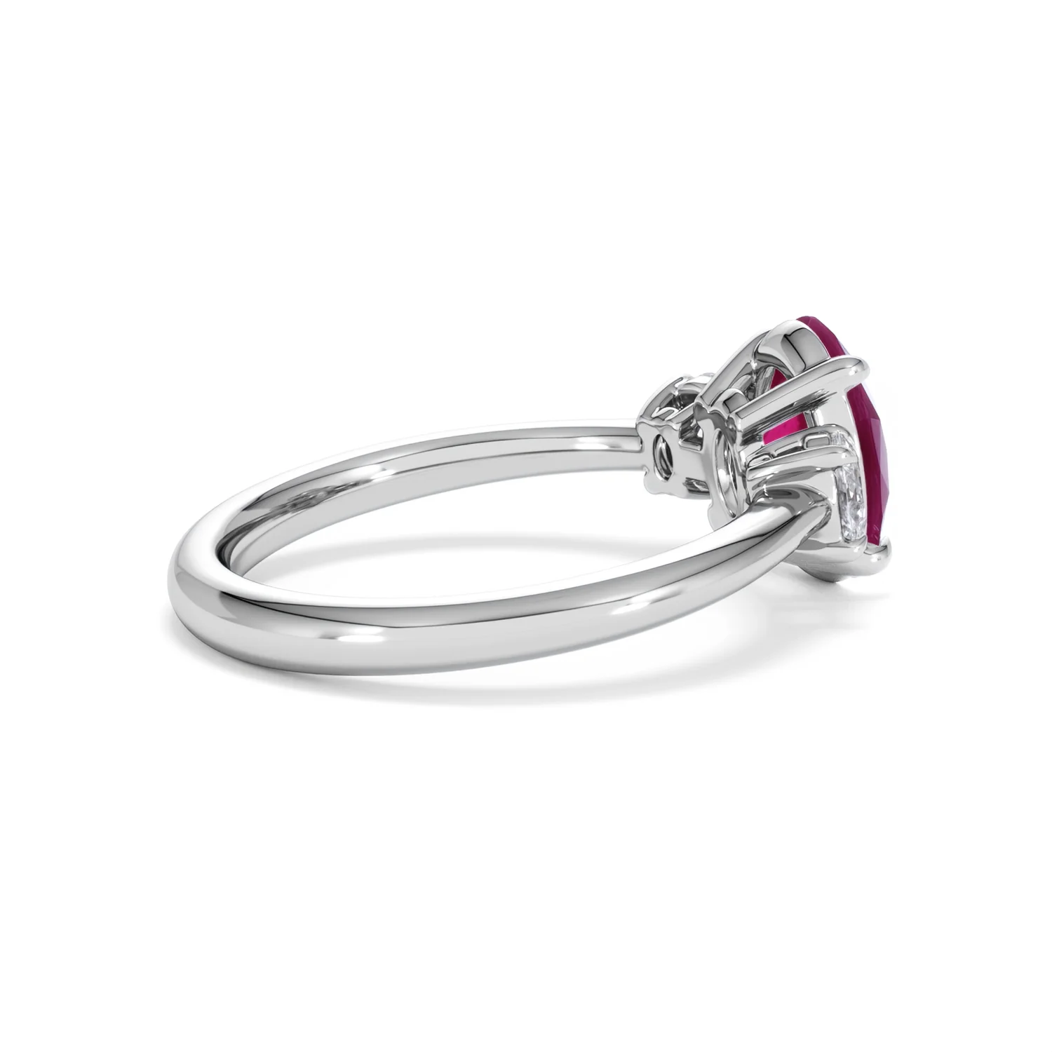 Solene 2.00ct Oval Cut Lab Ruby and Lab Diamond 3 Stone Engagement Ring in 18K White Gold - Image 34
