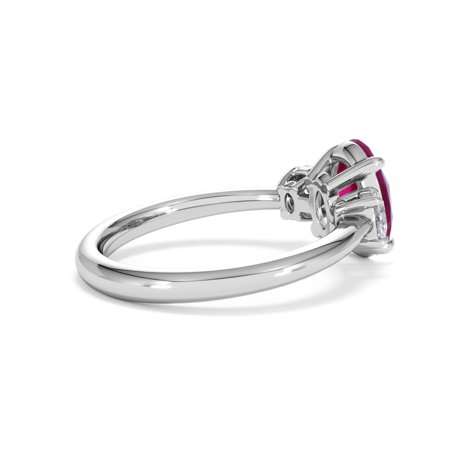 Solene 2.00ct Oval Cut Lab Ruby and Lab Diamond 3 Stone Engagement Ring in 18K White Gold - Image 35