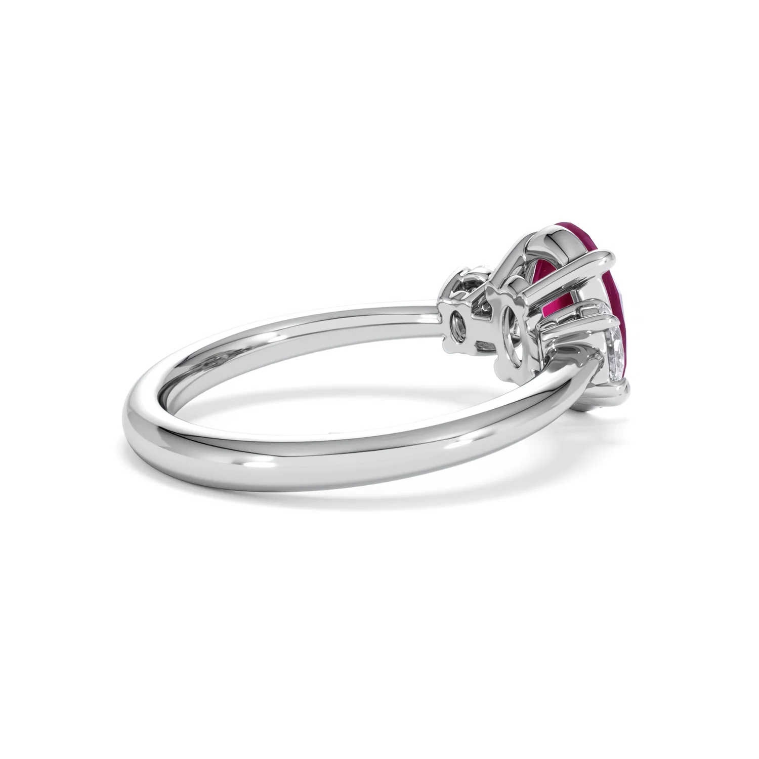 Solene 2.00ct Oval Cut Lab Ruby and Lab Diamond 3 Stone Engagement Ring in 18K White Gold - Image 36