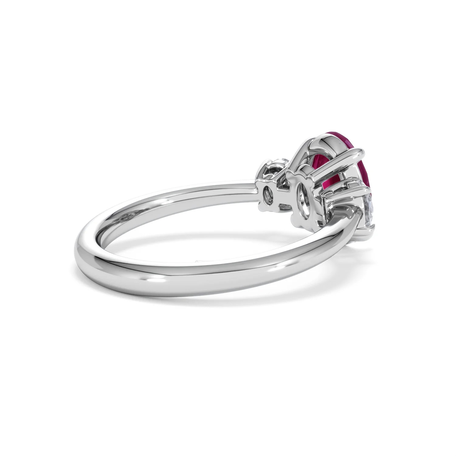 Solene 2.00ct Oval Cut Lab Ruby and Lab Diamond 3 Stone Engagement Ring in 18K White Gold - Image 37