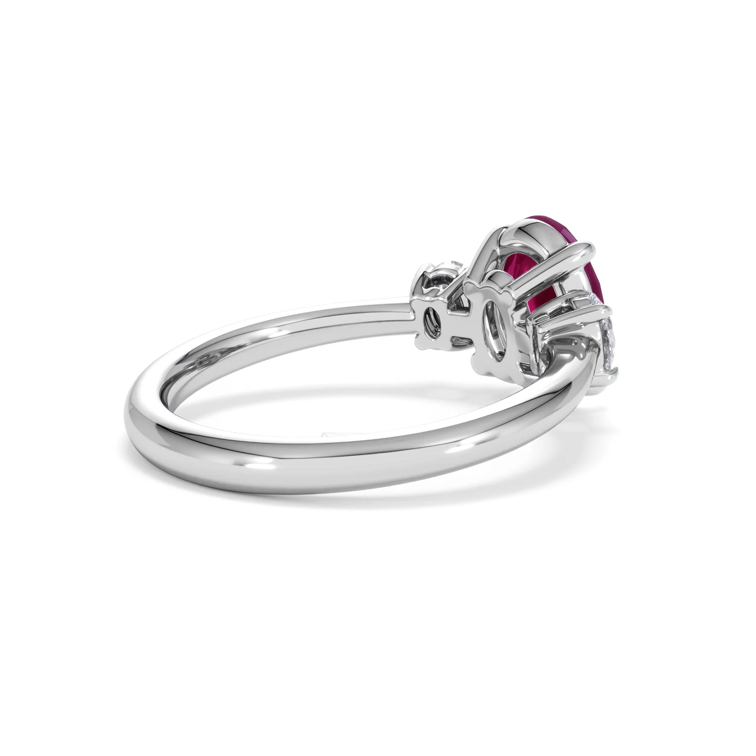 Solene 2.00ct Oval Cut Lab Ruby and Lab Diamond 3 Stone Engagement Ring in 18K White Gold - Image 38